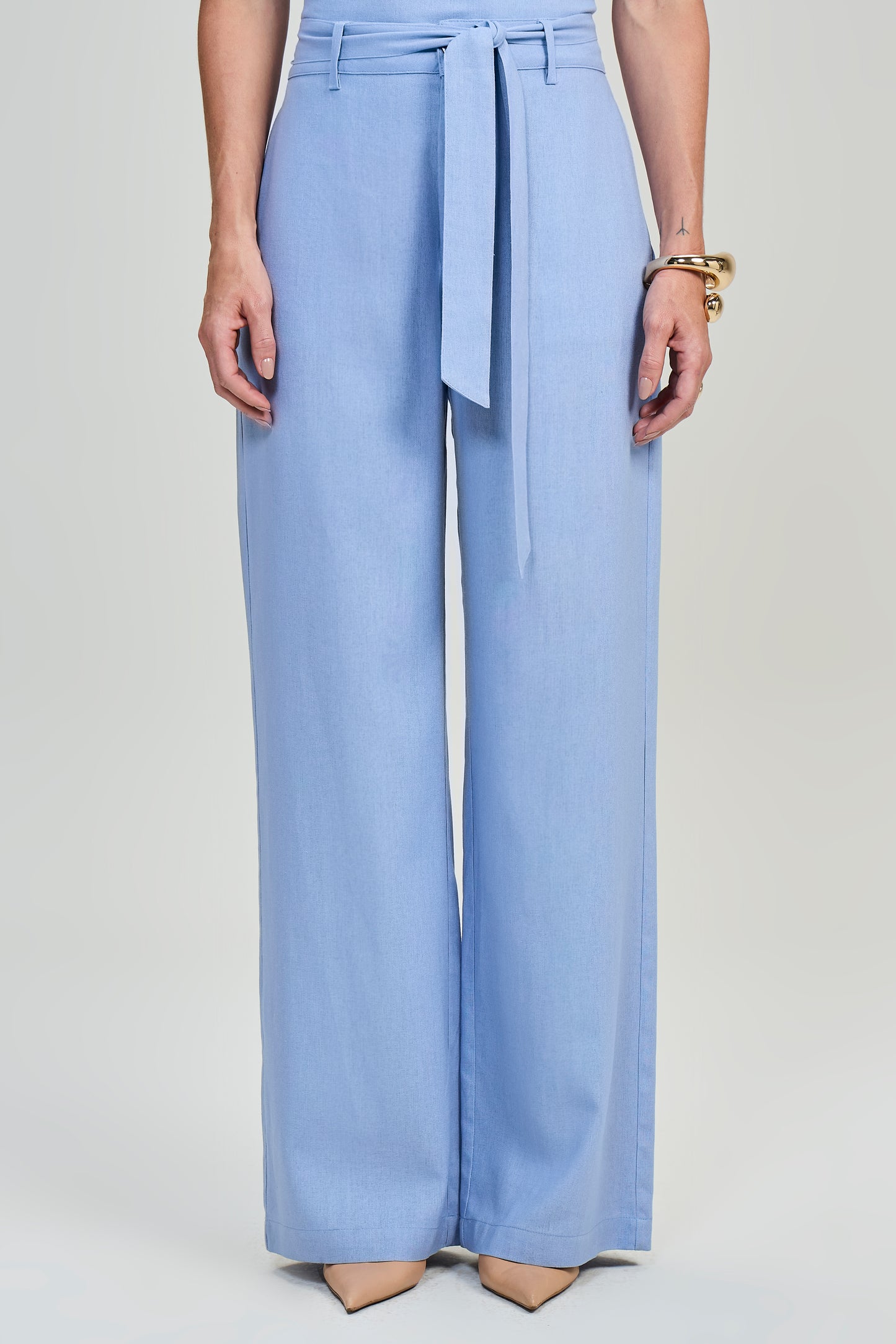 calça viscose pantalona cintura intermediária com faixa