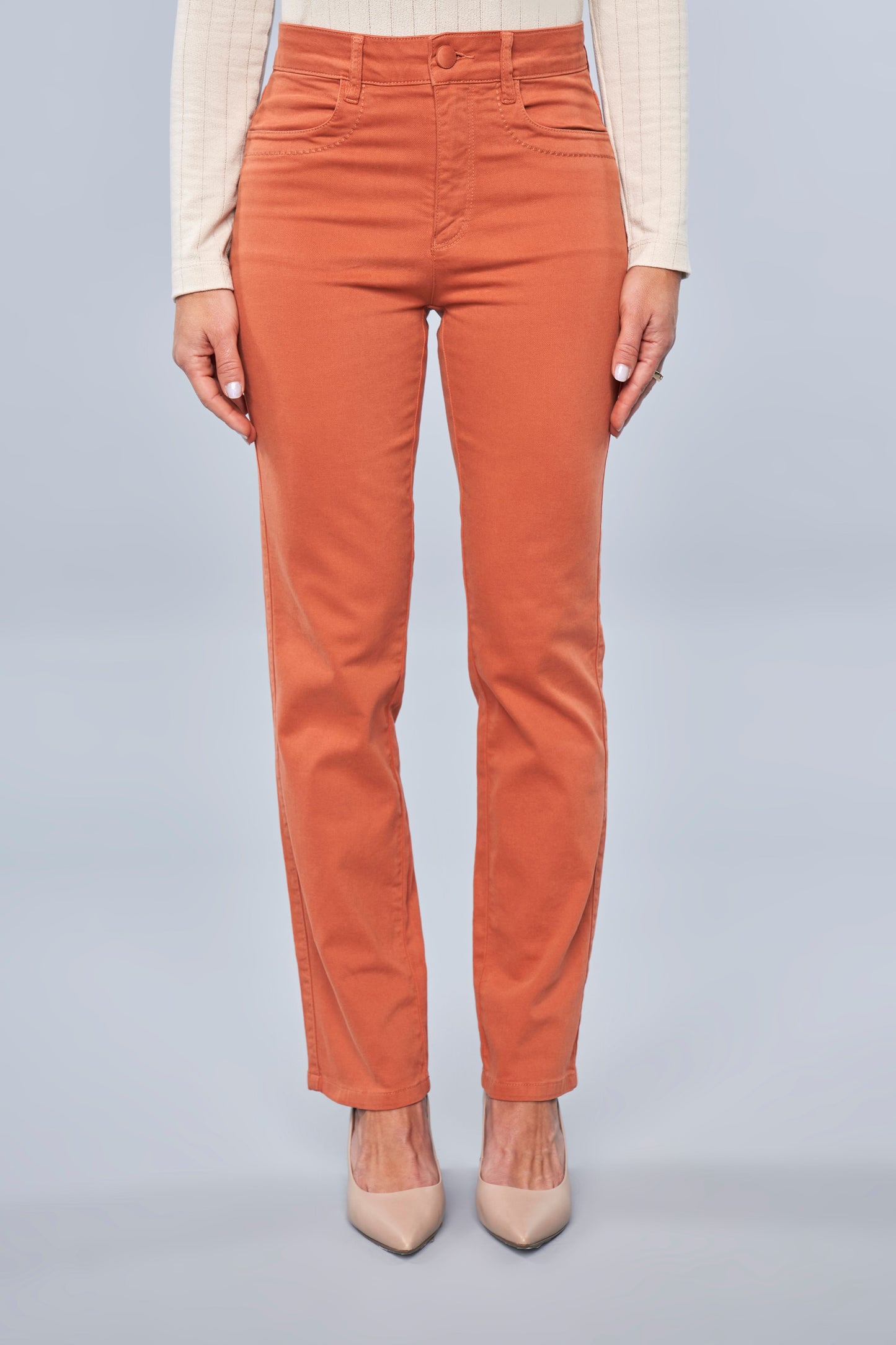 calça malha color reta cintura intermediária com bordados