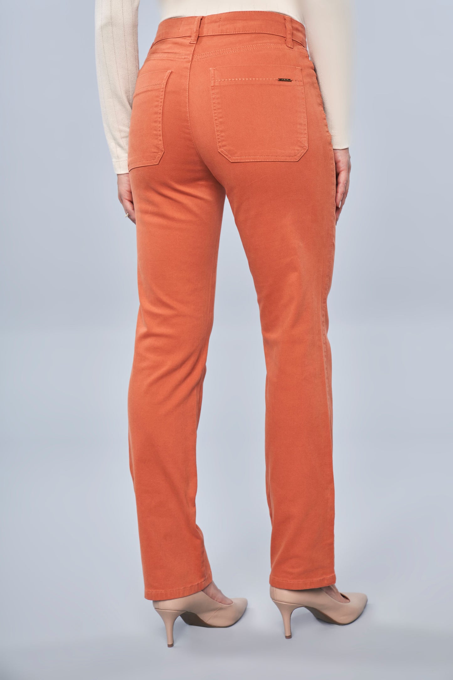 calça malha color reta cintura intermediária com bordados