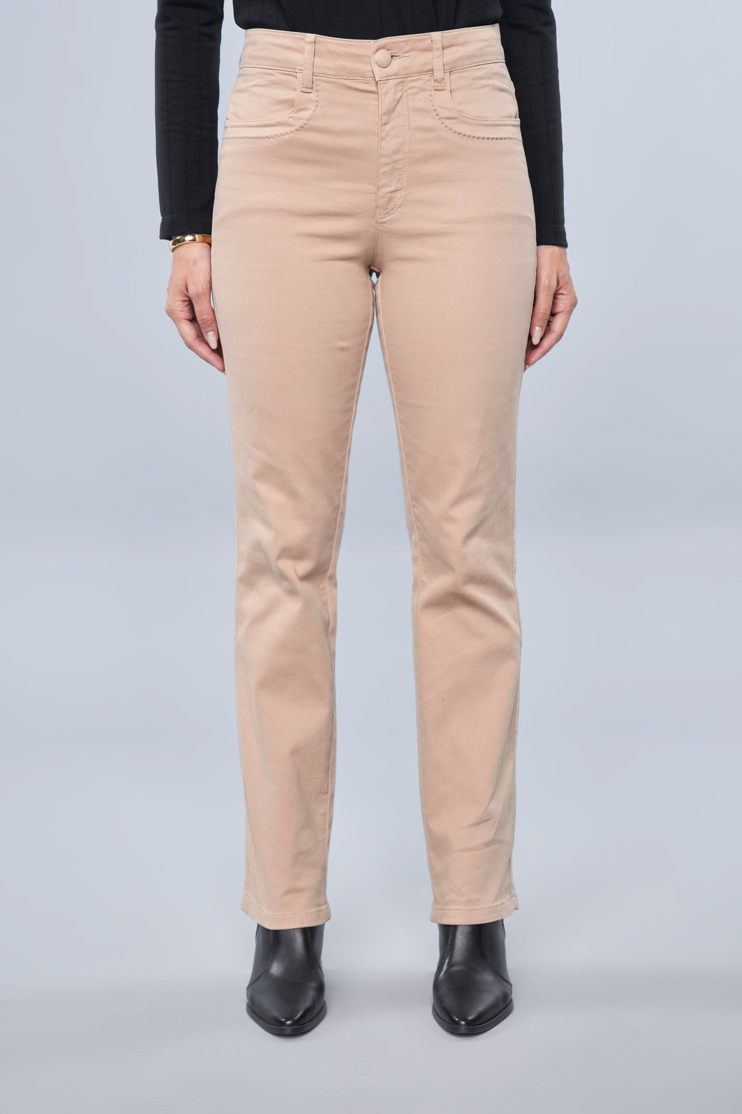 calça malha color reta cintura intermediária com bordados