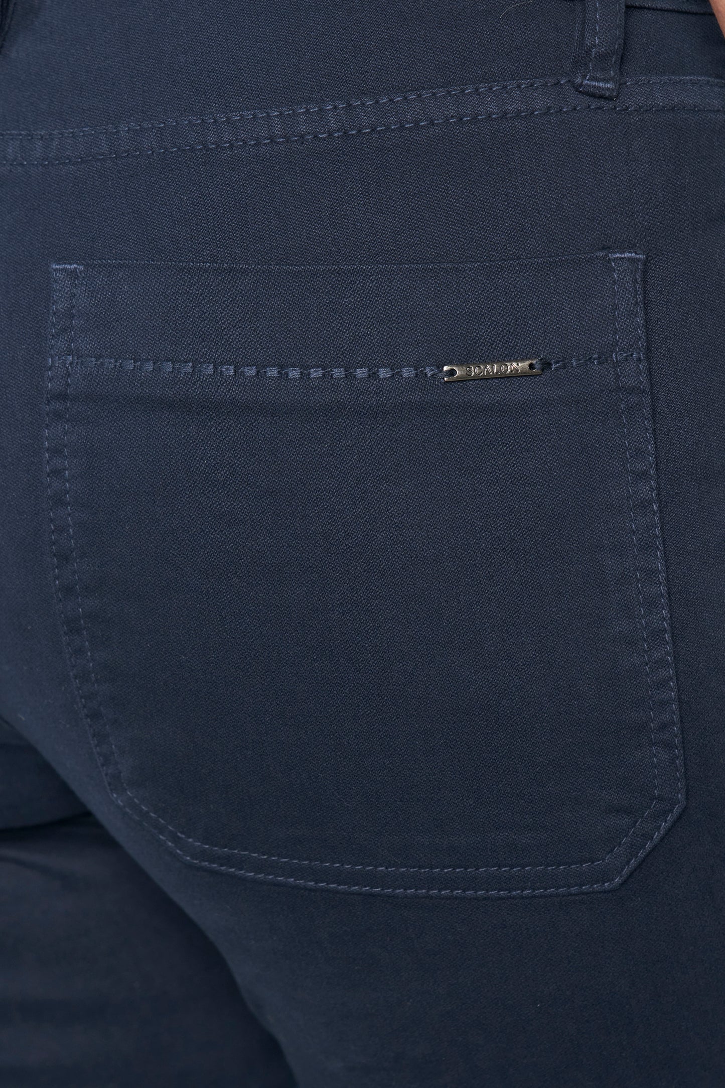 calça malha color reta cintura intermediária com bordados