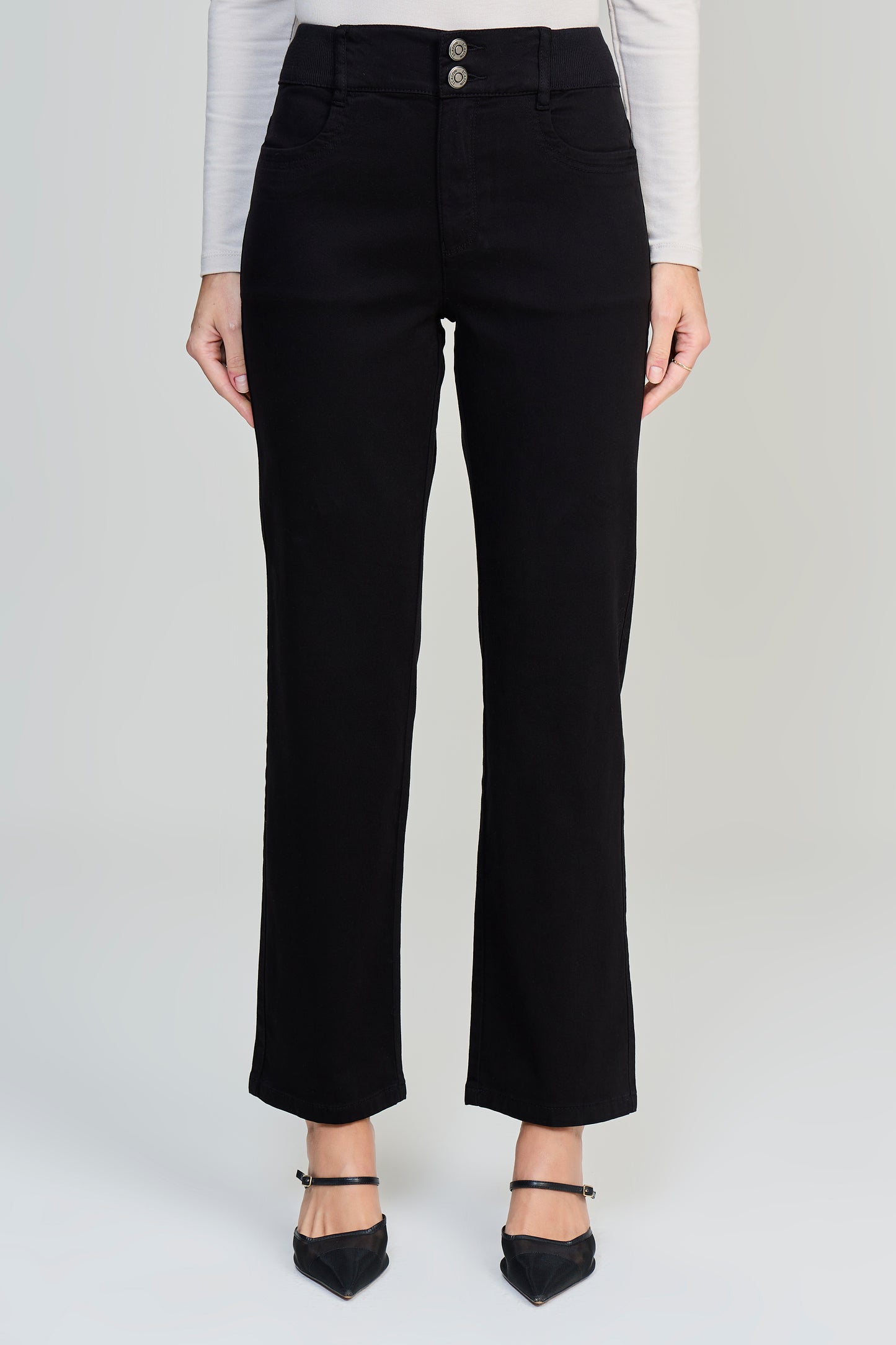 calça malha color reta cintura intermediária cós de tricot