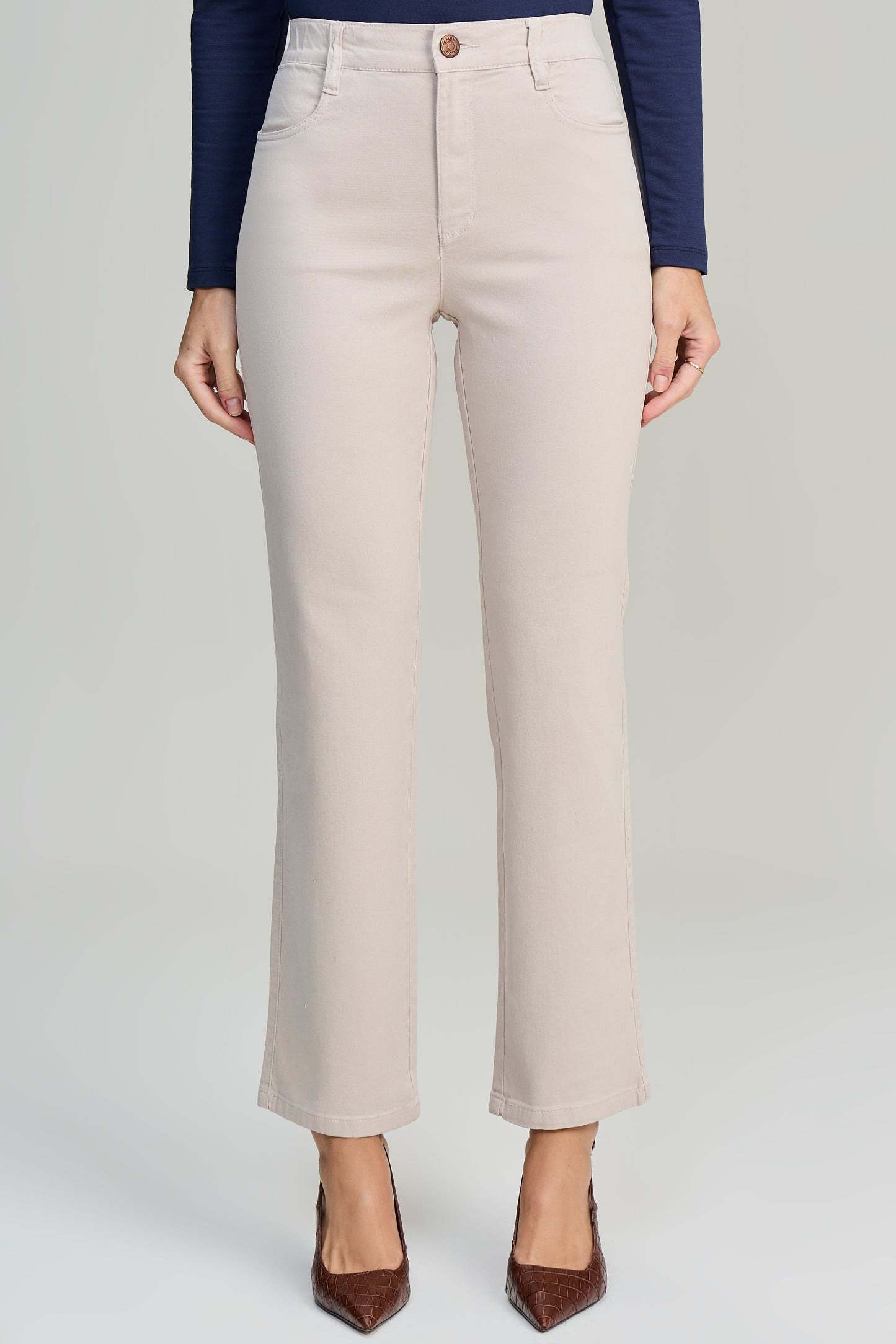 calça malha color reta cintura intermediária com elástico