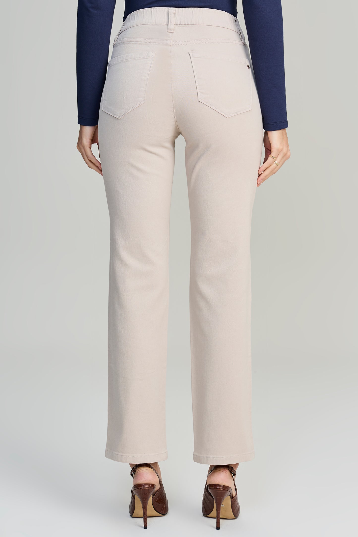 calça malha color reta cintura intermediária com elástico