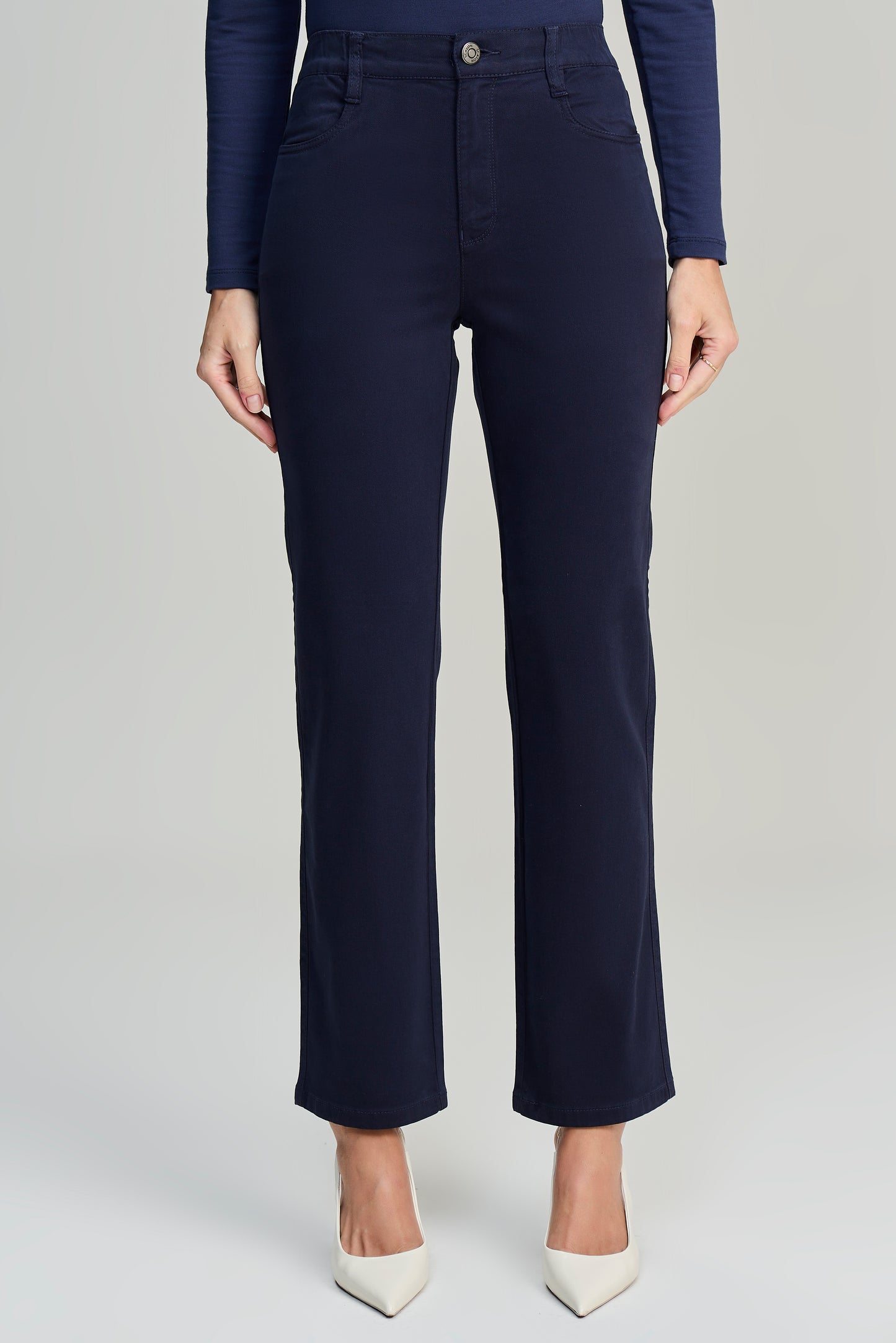 calça malha color reta cintura intermediária com elástico