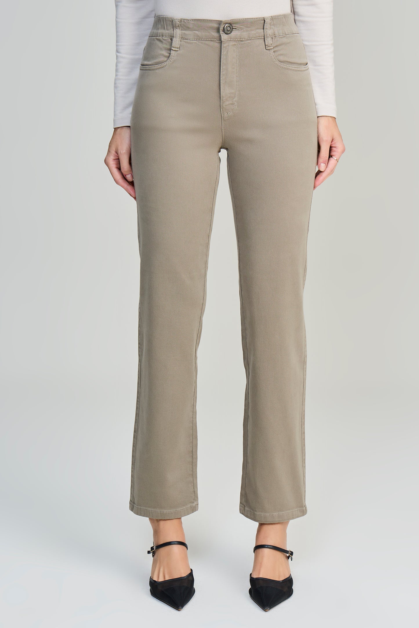calça malha color reta cintura intermediária com elástico