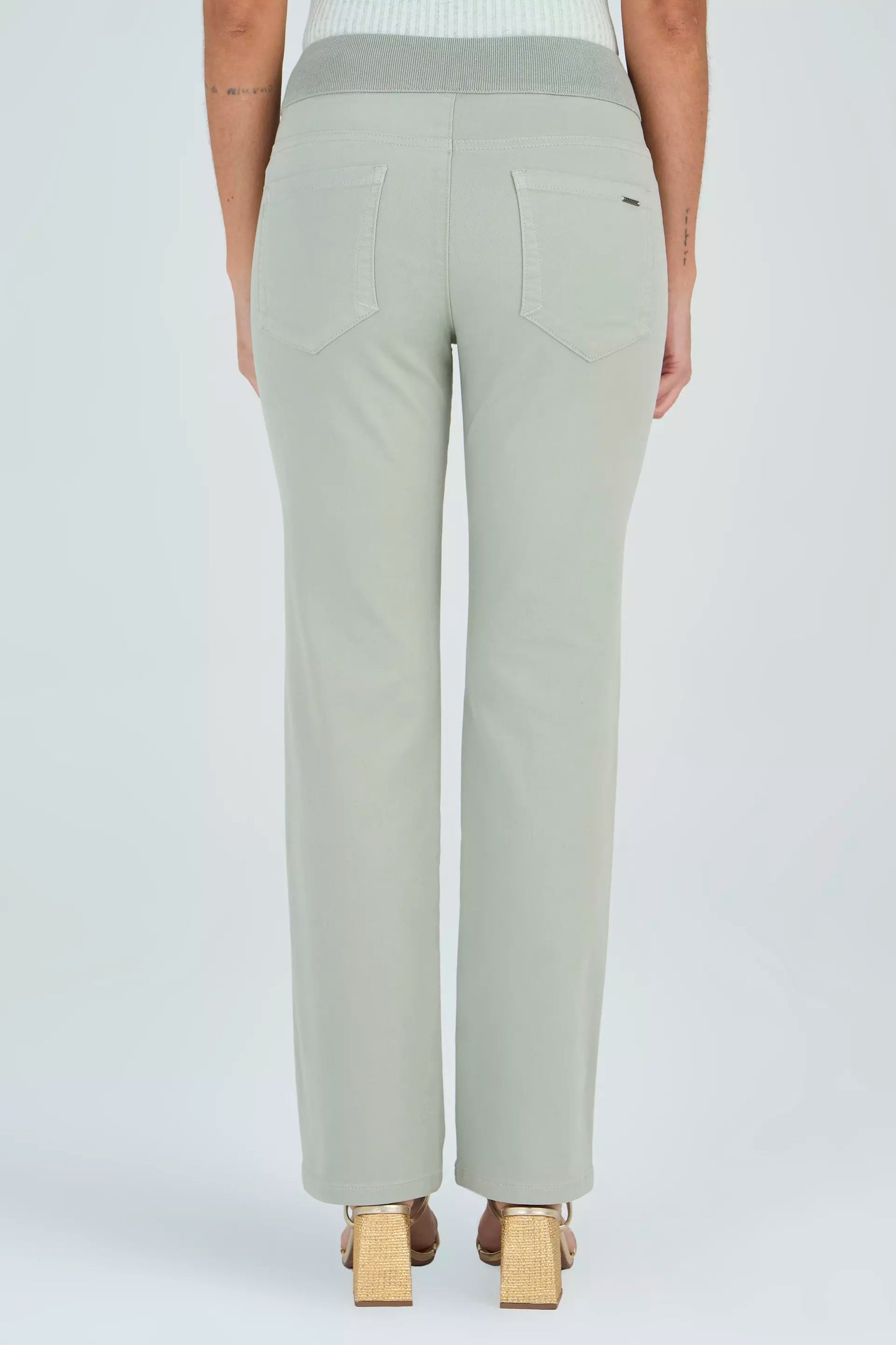 calça malha color reta cintura intermedíaria cós de tricot