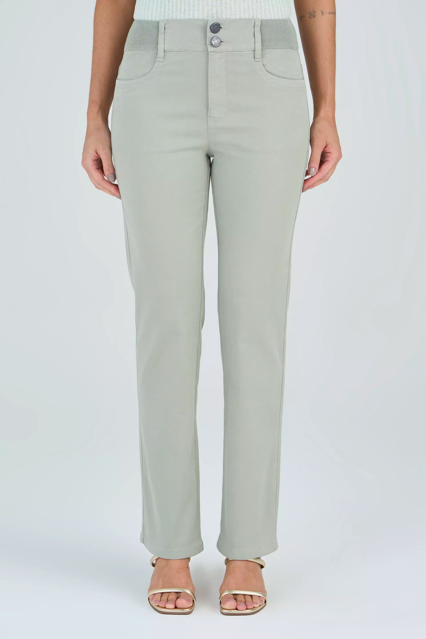 calça malha color reta cintura intermedíaria cós de tricot