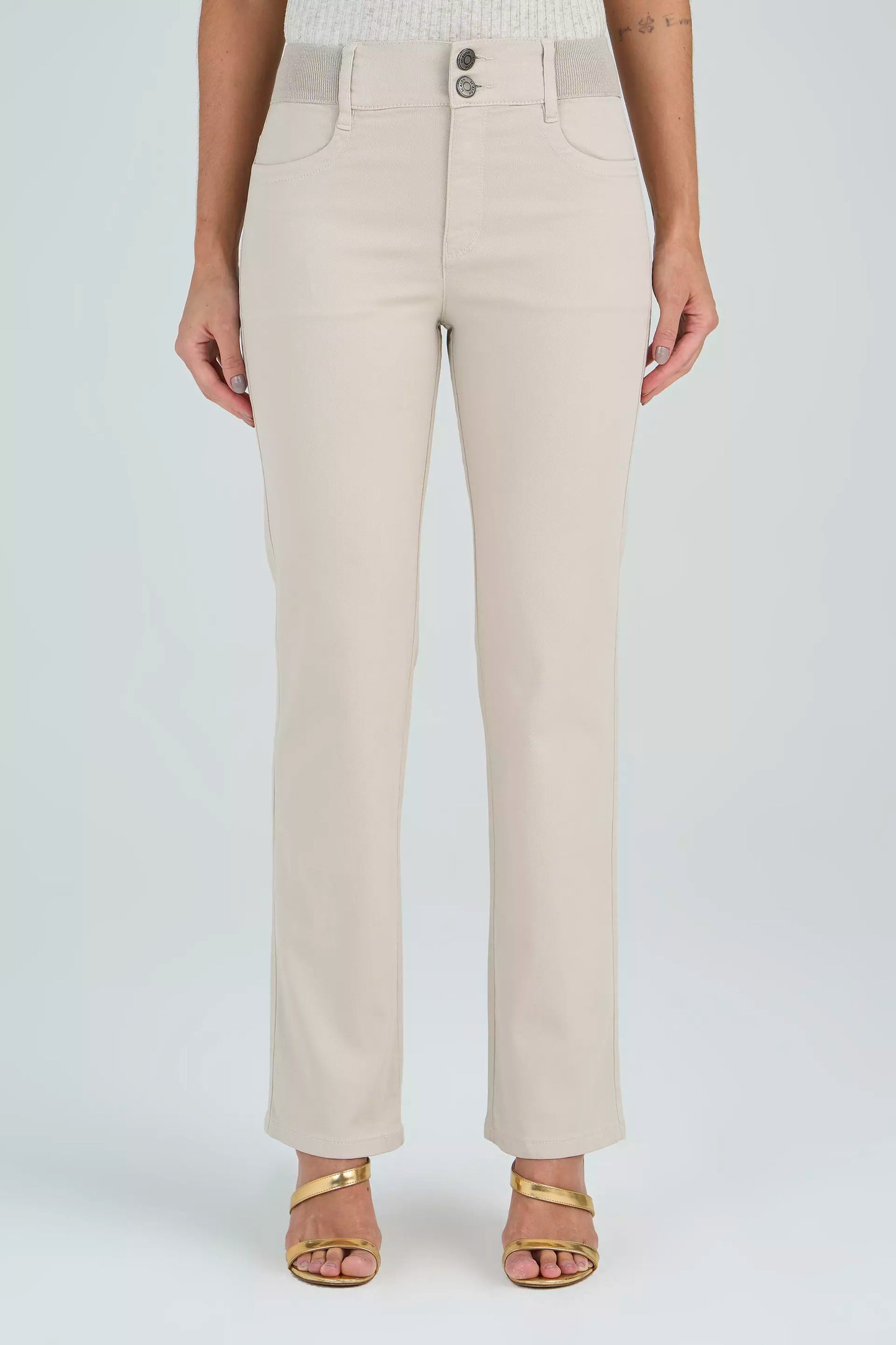 calça malha color reta cintura intermedíaria cós de tricot