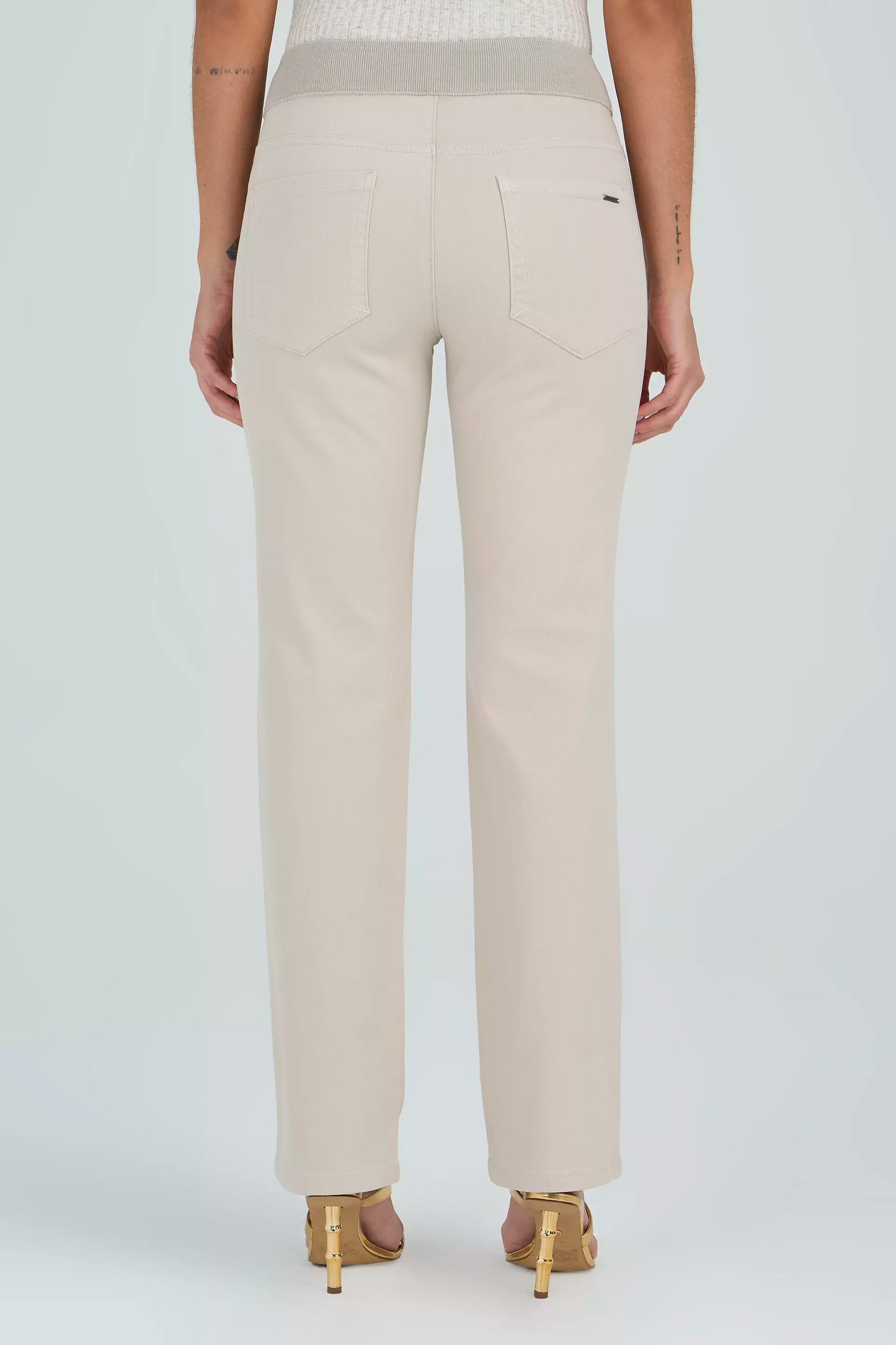 calça malha color reta cintura intermedíaria cós de tricot