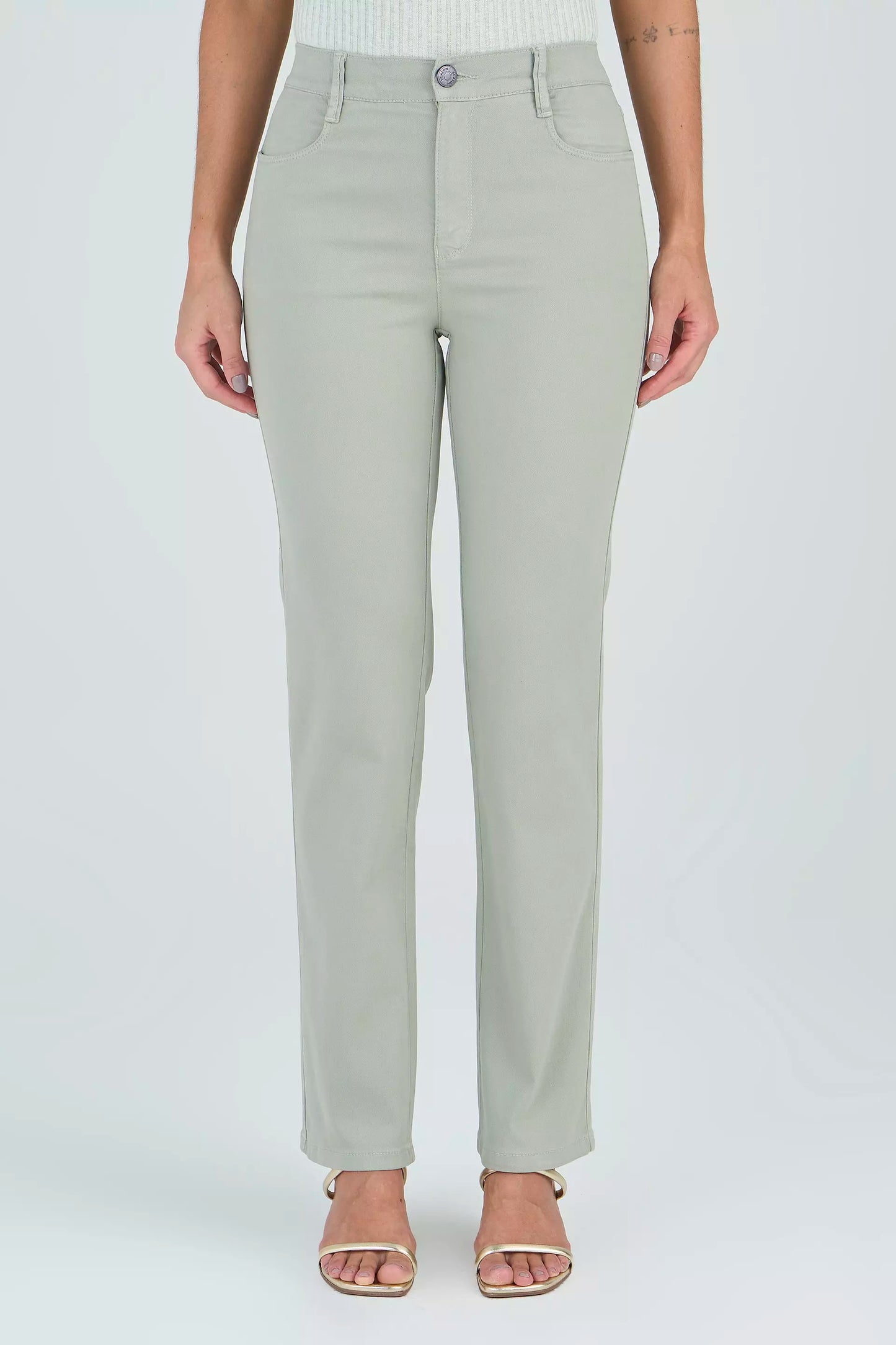 calça malha color reta cintura intermediária com elástico