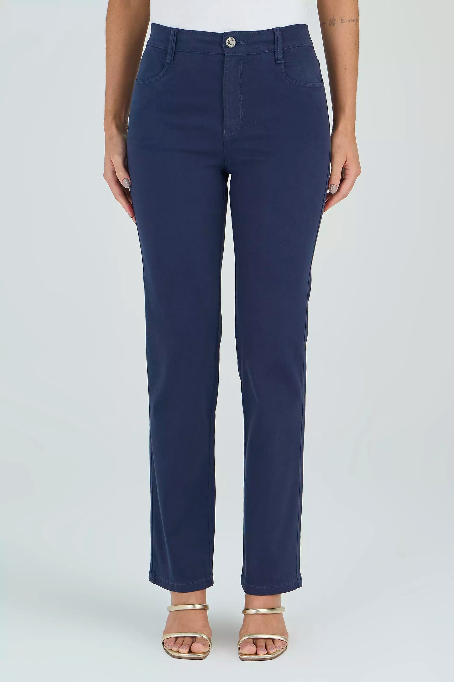 calça malha color reta cintura intermediária com elástico
