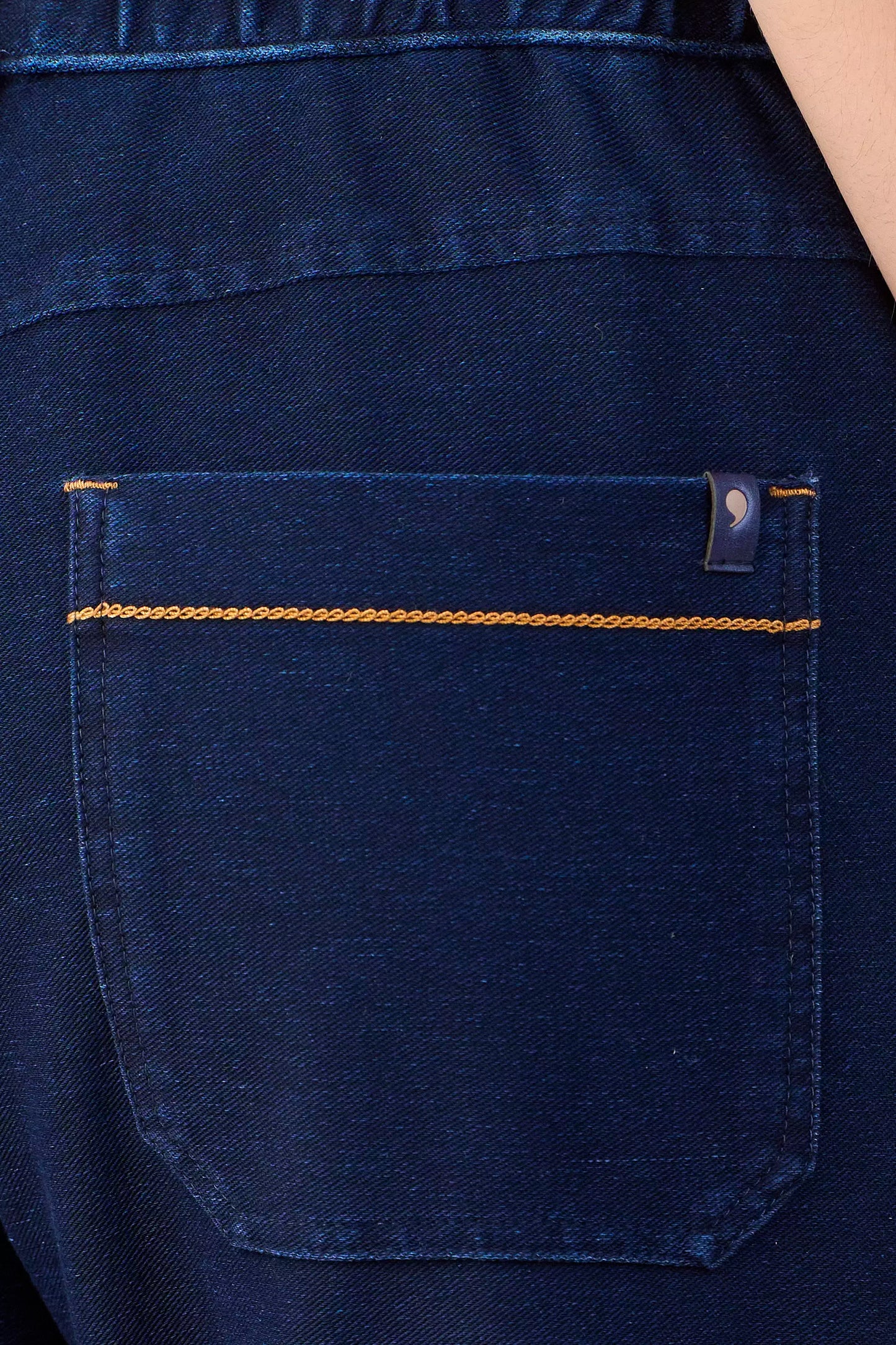 calça malha denim reta cintura intermediária cós elástico
