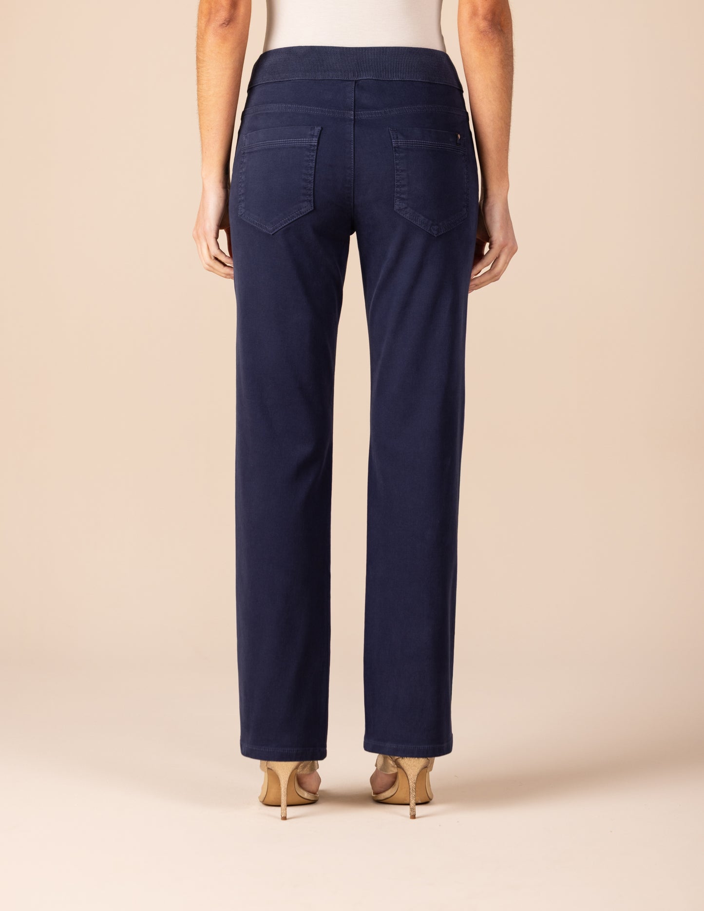 calça malha color reta cintura intermediária cós de tricot