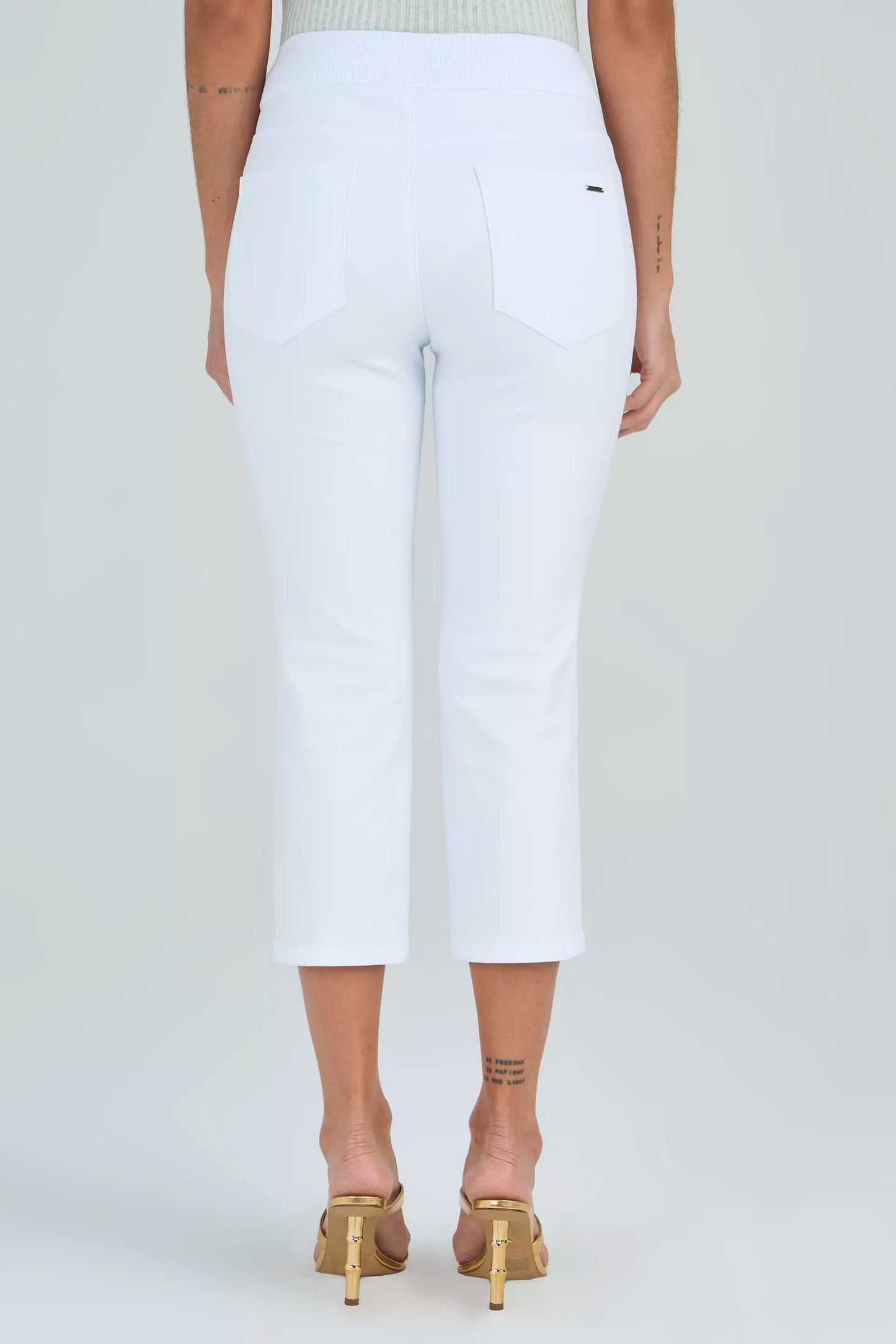 calça malha color cropped cintura intermediária cós de tricot