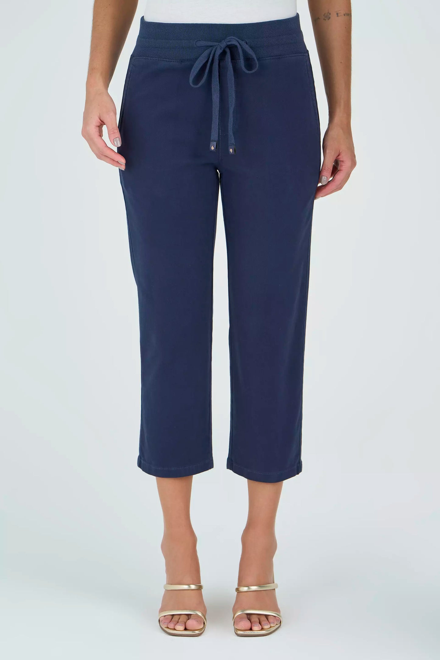 calça malha color cropped comfort cintura intermediária cós tricot