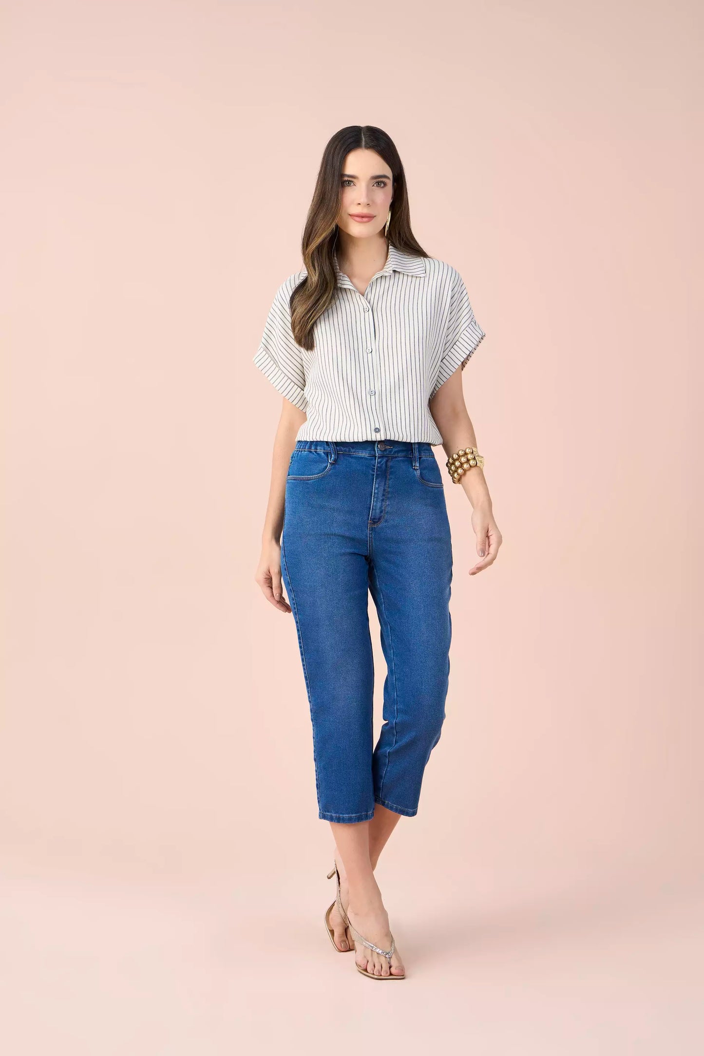 calça jeans malha cropped cintura intermediária comelástico