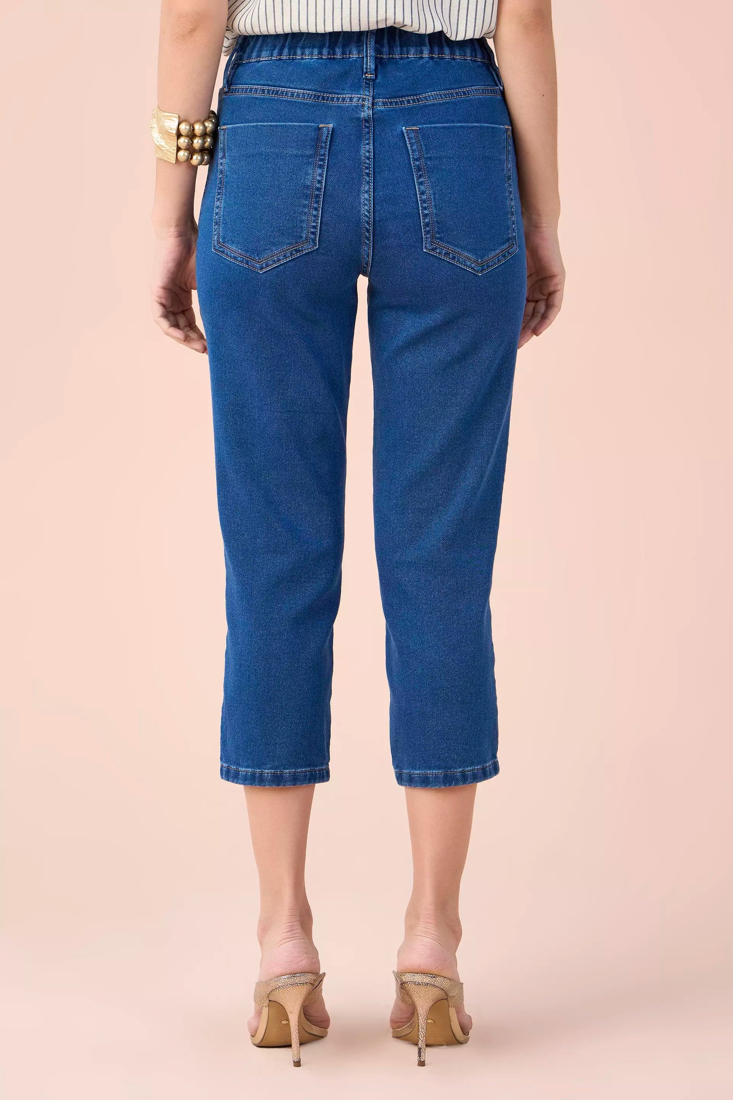 calça jeans malha cropped cintura intermediária comelástico
