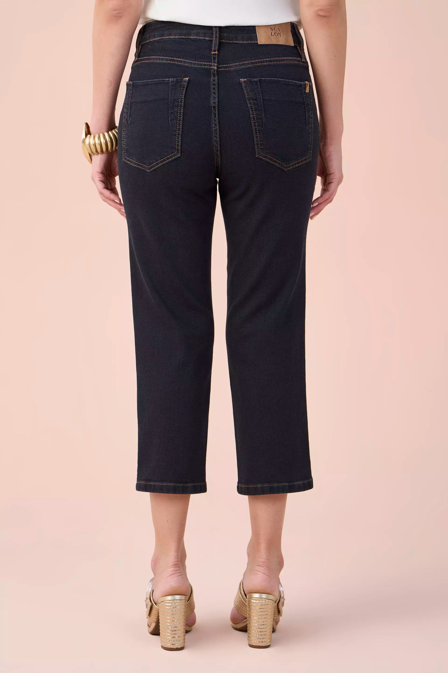 calça jeans black cropped cintura intermediária com cristais