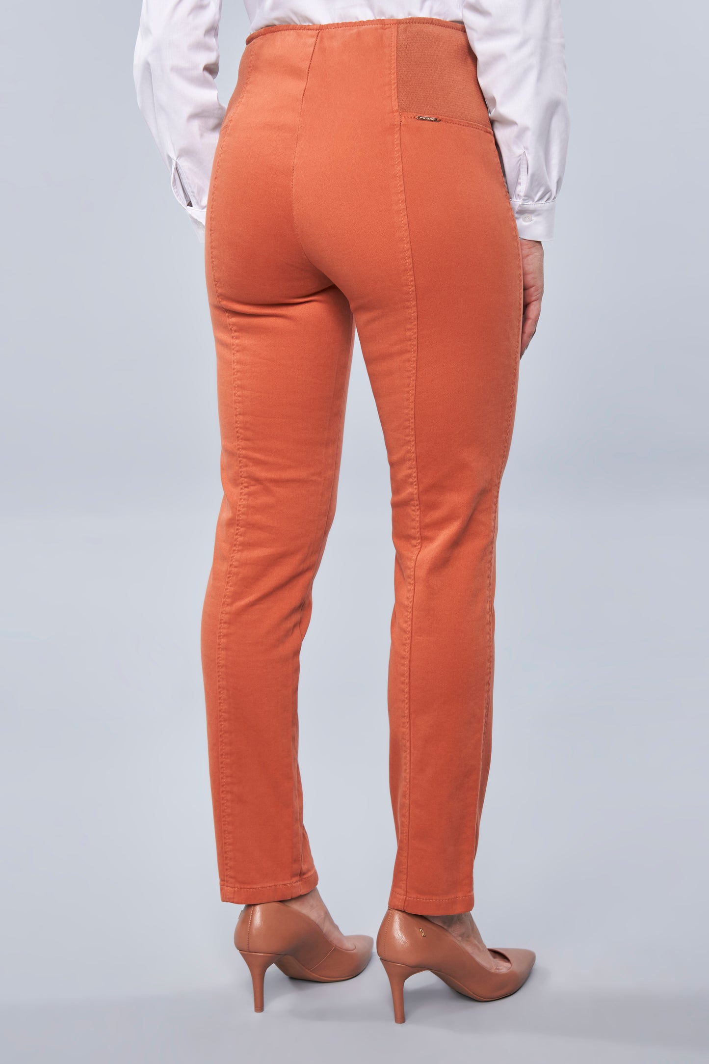 calça malha color skinny cintura intermediária cós de tricot largo