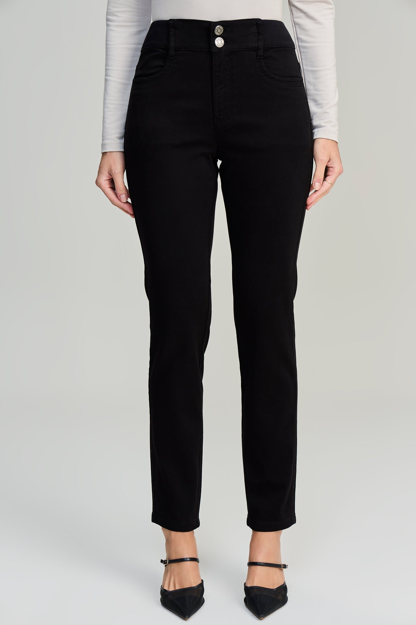 calça malha color skinny cintura intermediária cós de tricot