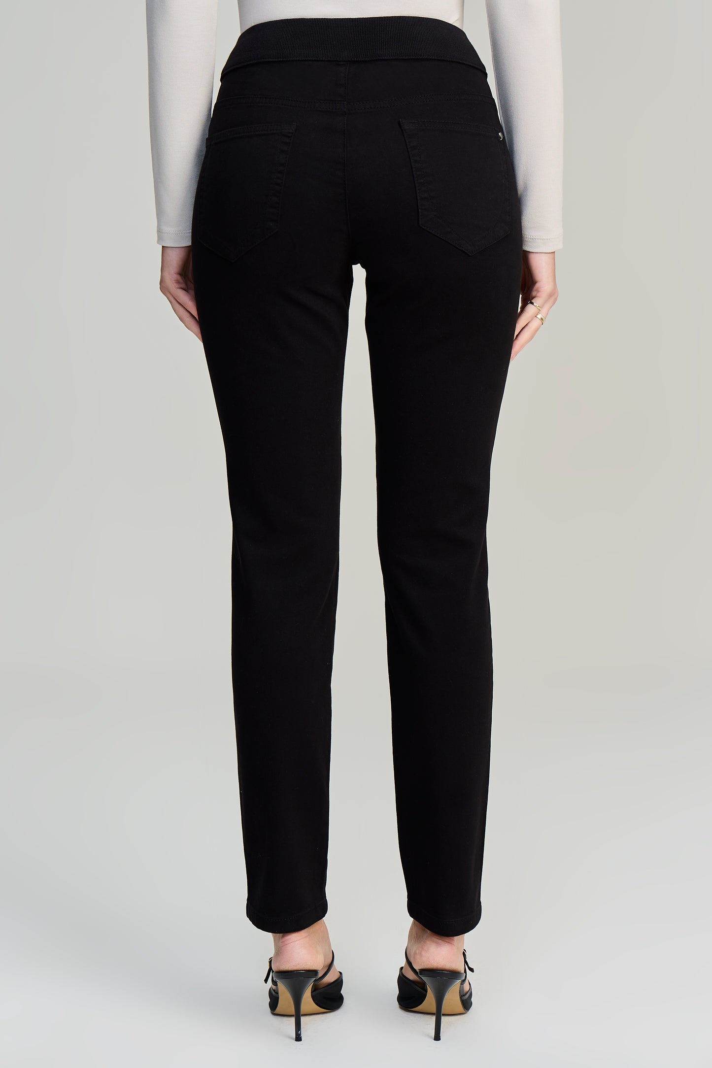 calça malha color skinny cintura intermediária cós de tricot