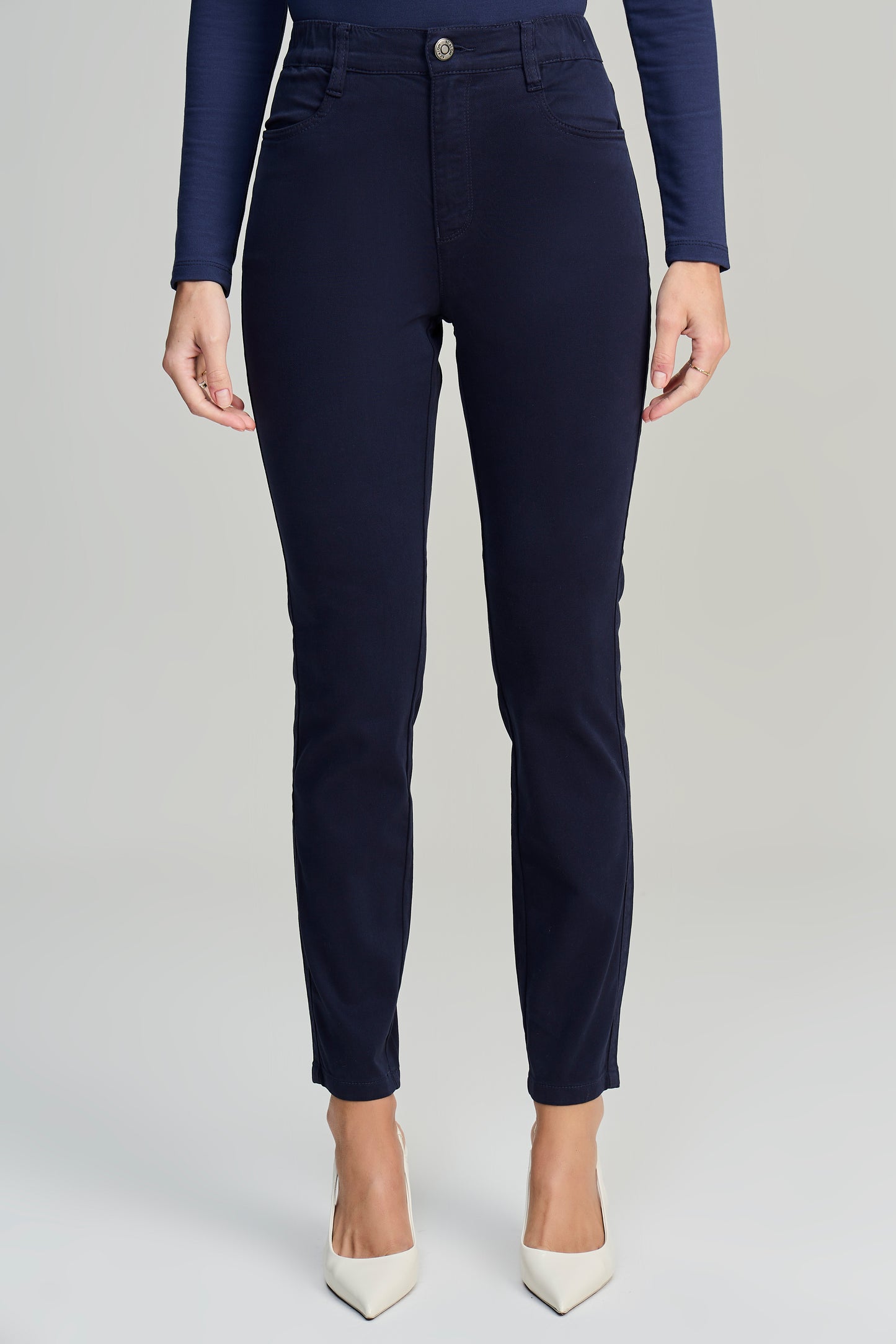 calça malha color skinny cintura intermediária com elástico