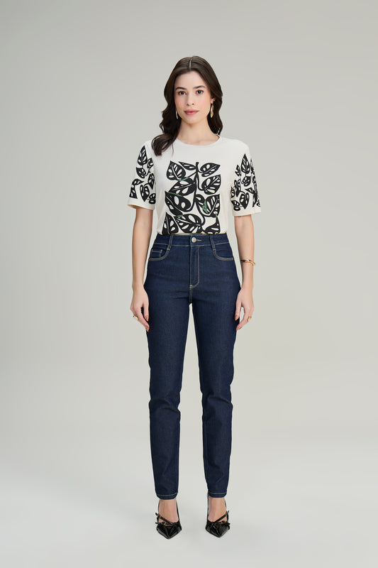 calça jeans skinny cintura intermediária com pespontos interrompidos