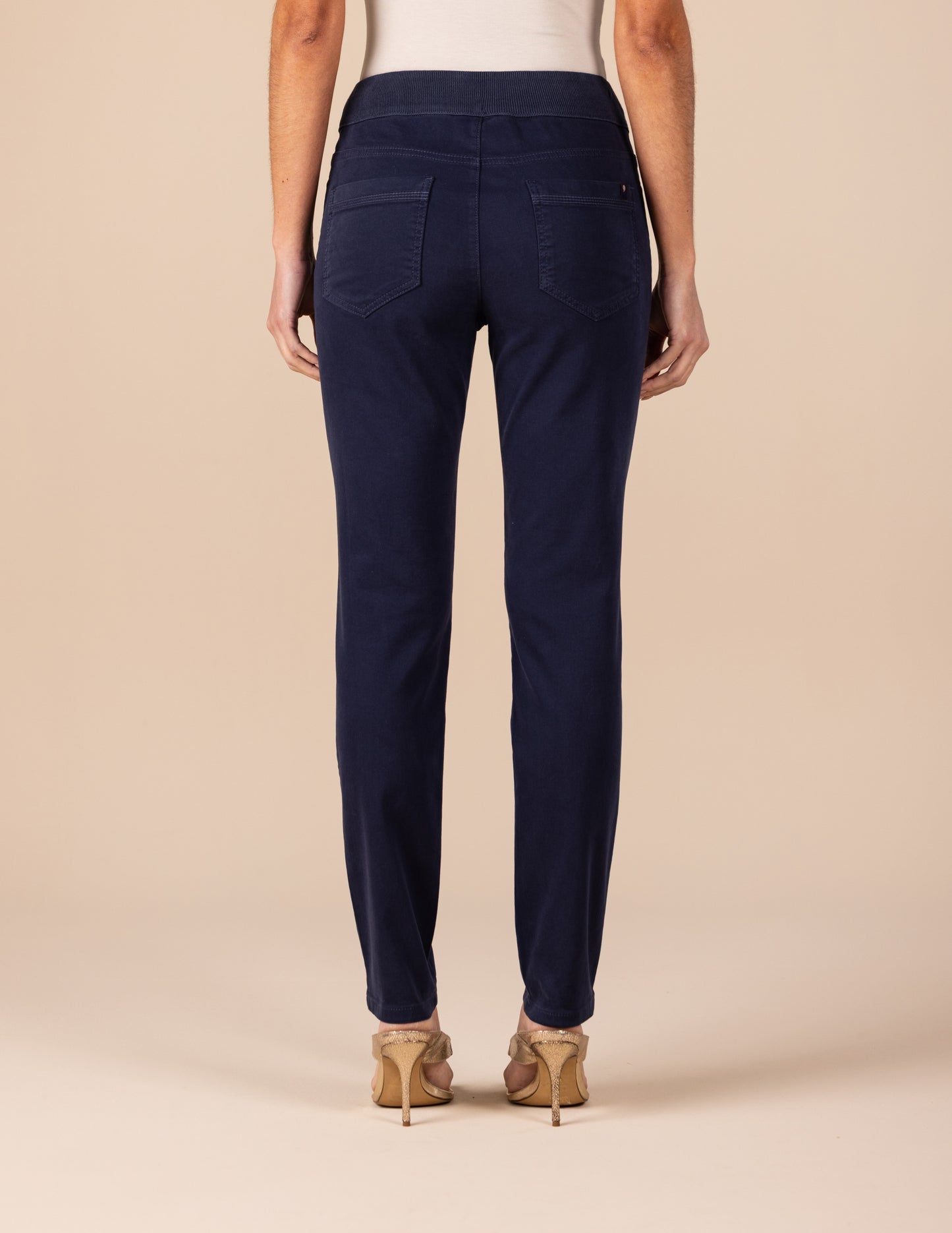 calça malha color skinny cintura intermediária cós de tricot