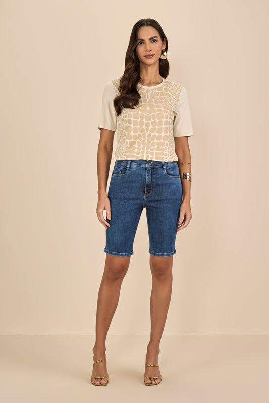 bermuda jeans ciclista cintura intemediária com ponto corrente