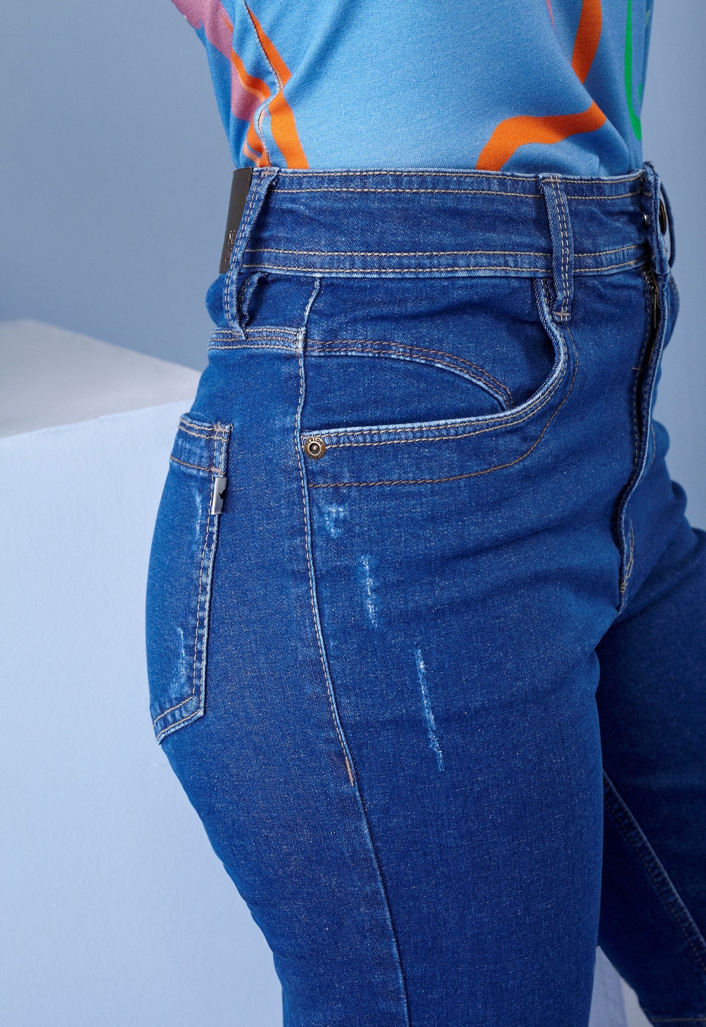 bermuda jeans ciclista cintura intermediária vintage