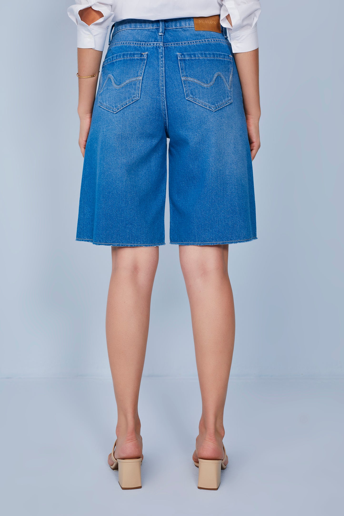 bermuda jeans jorts cintura intermediária barra a fio