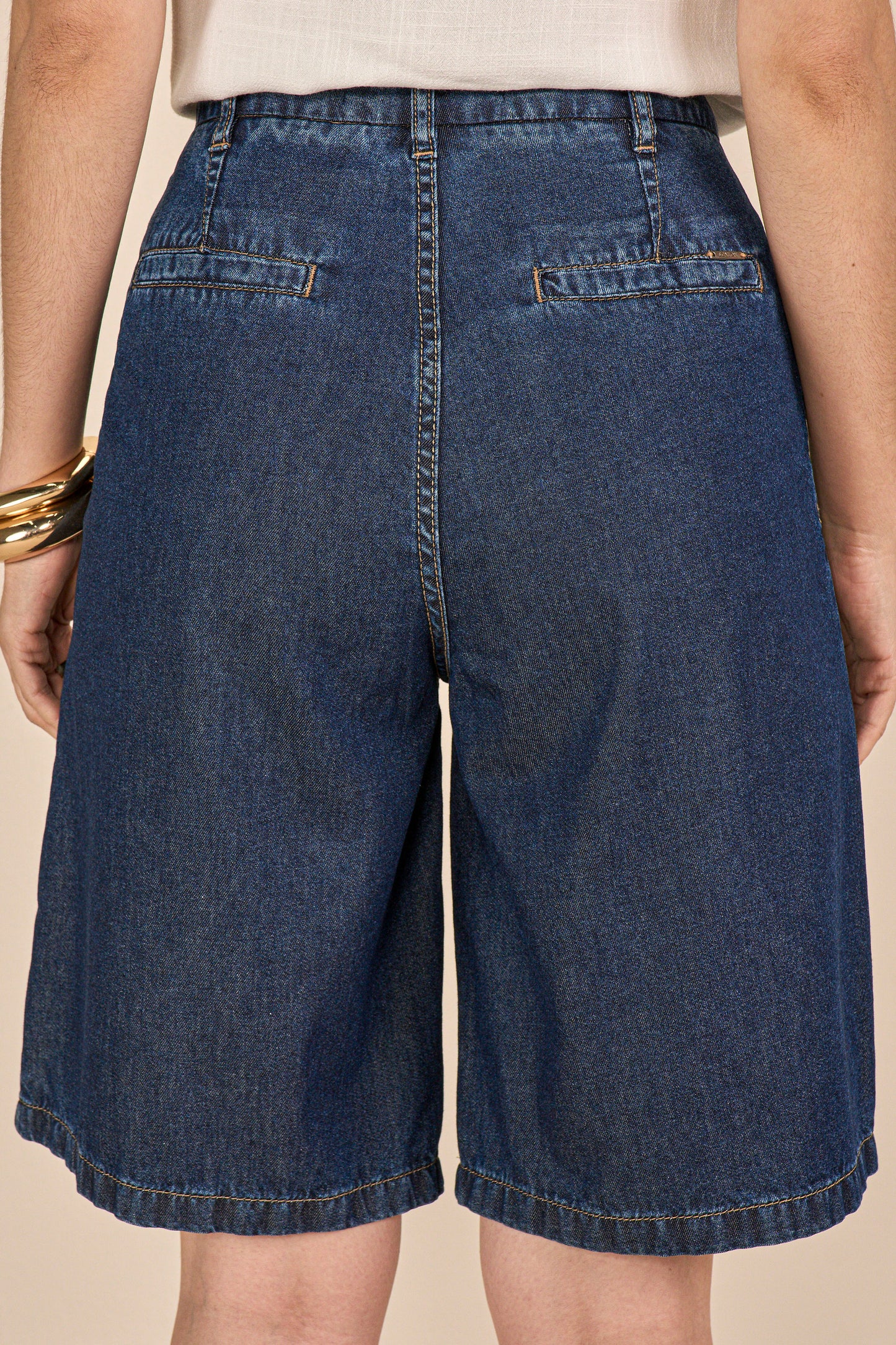 bermuda jeans jorts cintura intermediaria com pregas