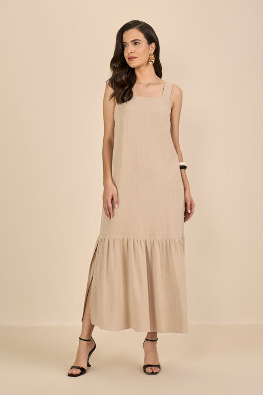 vestido viscose longuete com abertura