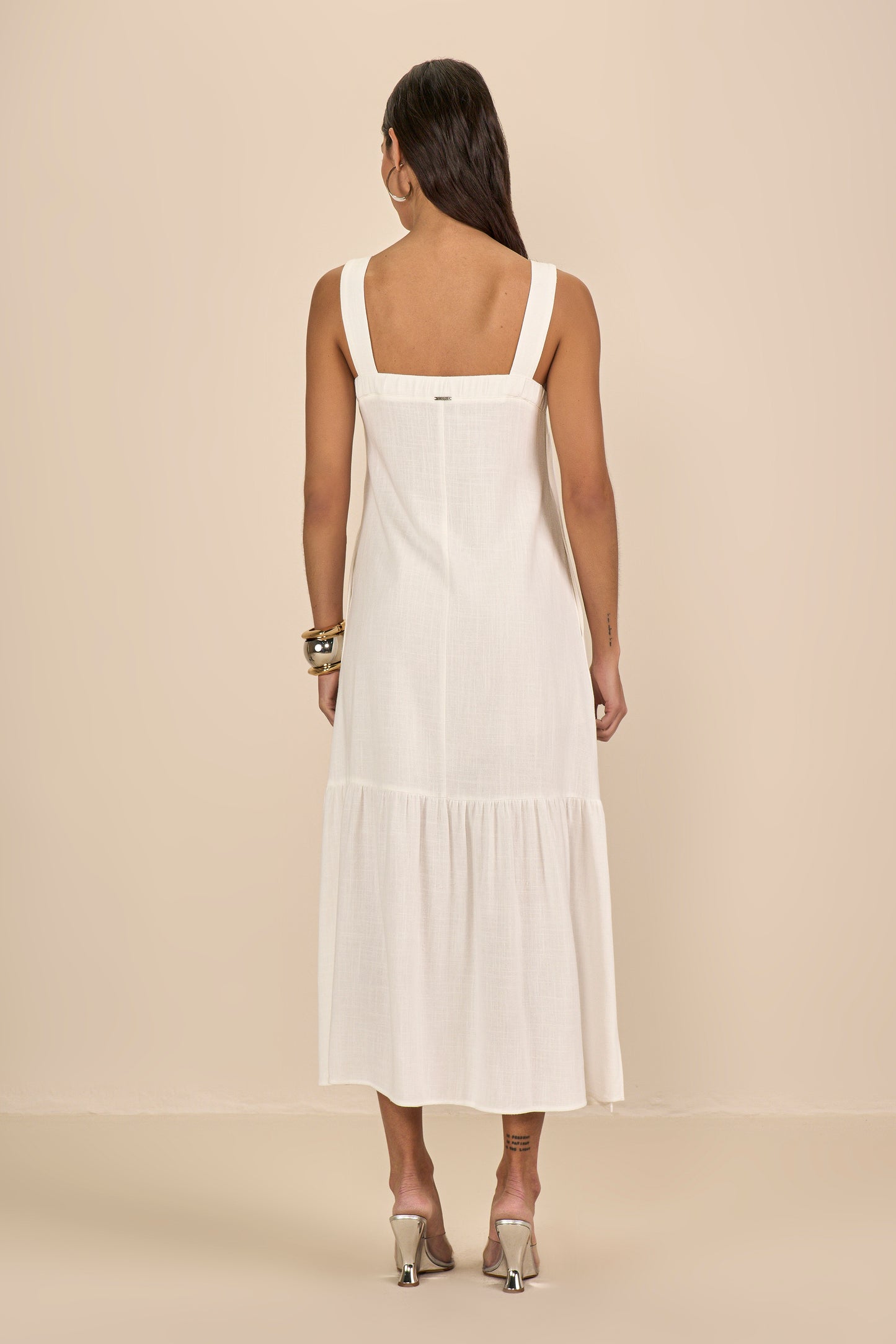 vestido viscose longuete com abertura