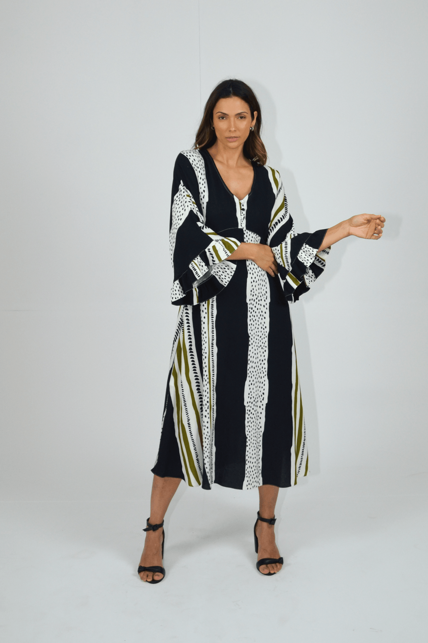 vestido viscose midi amplo estampado