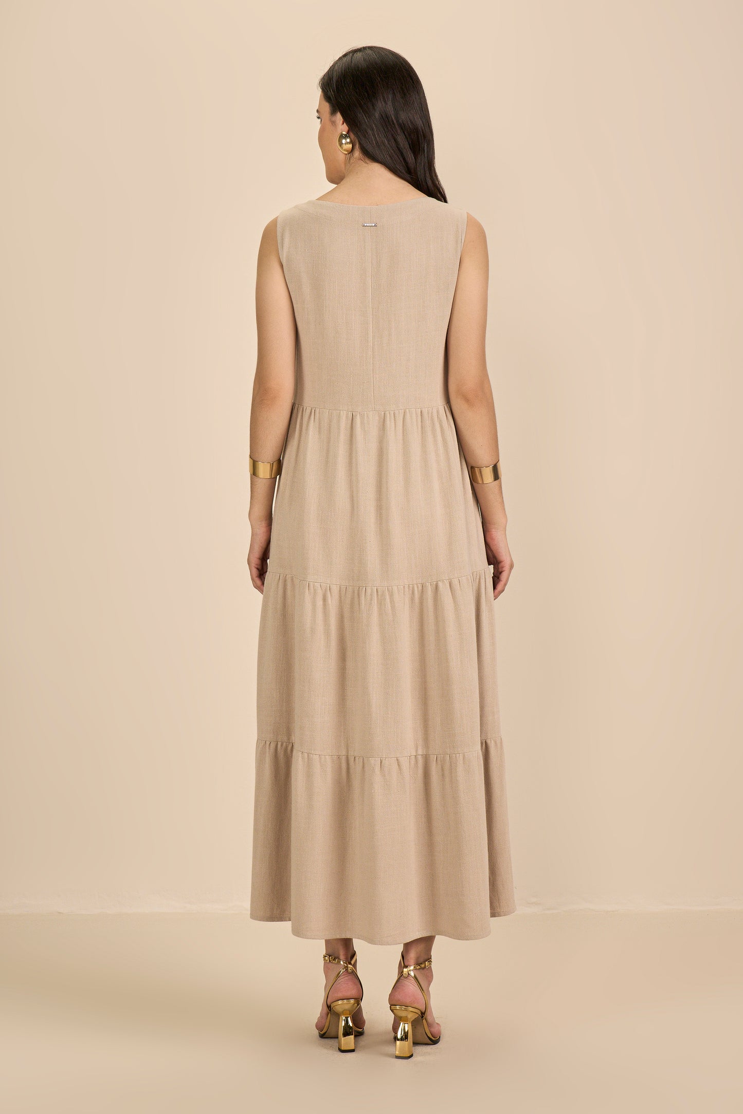 vestido viscose midi alça larga com franzidos
