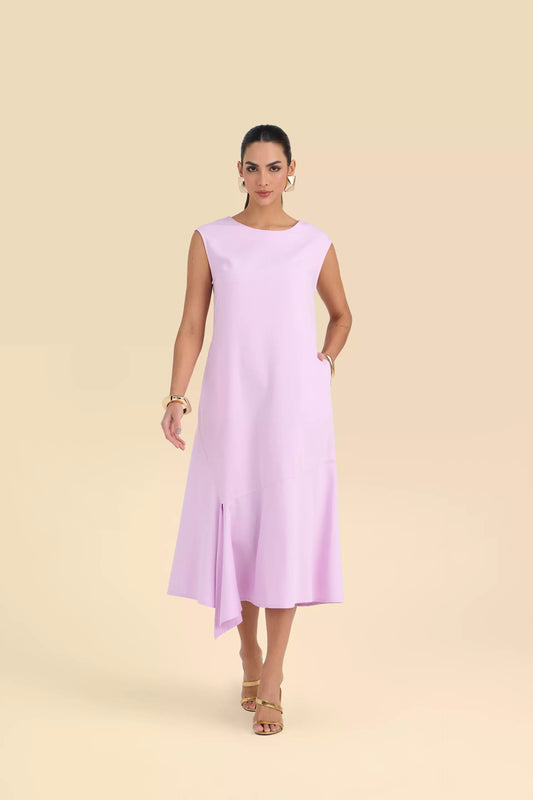 vestido sarja midi com recortes e abertura na barra