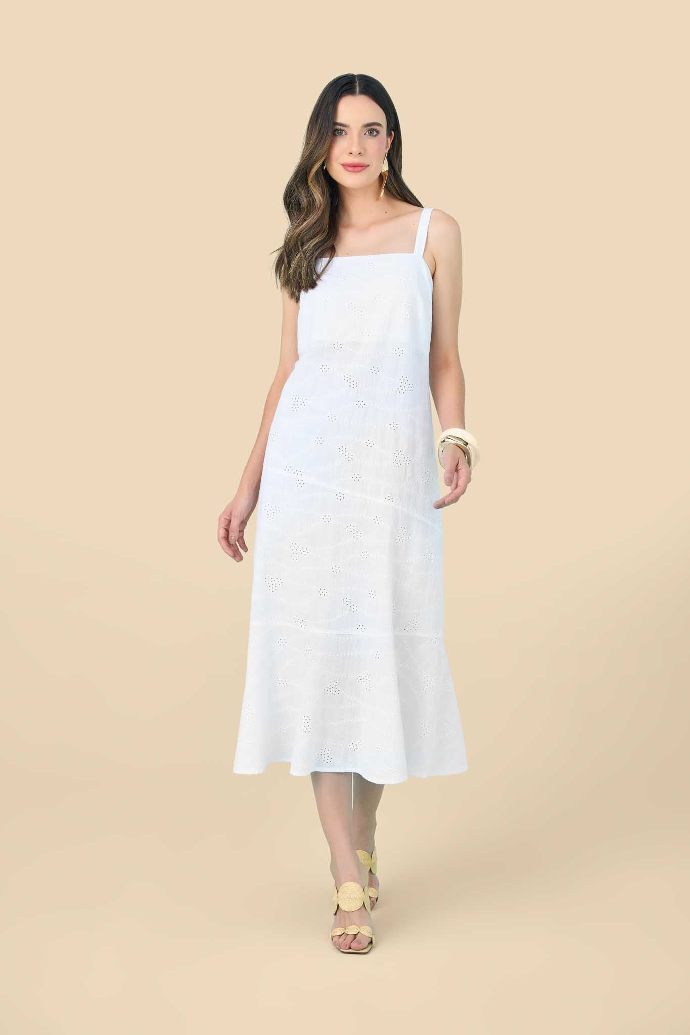 vestido laise midi alça fina com recortes