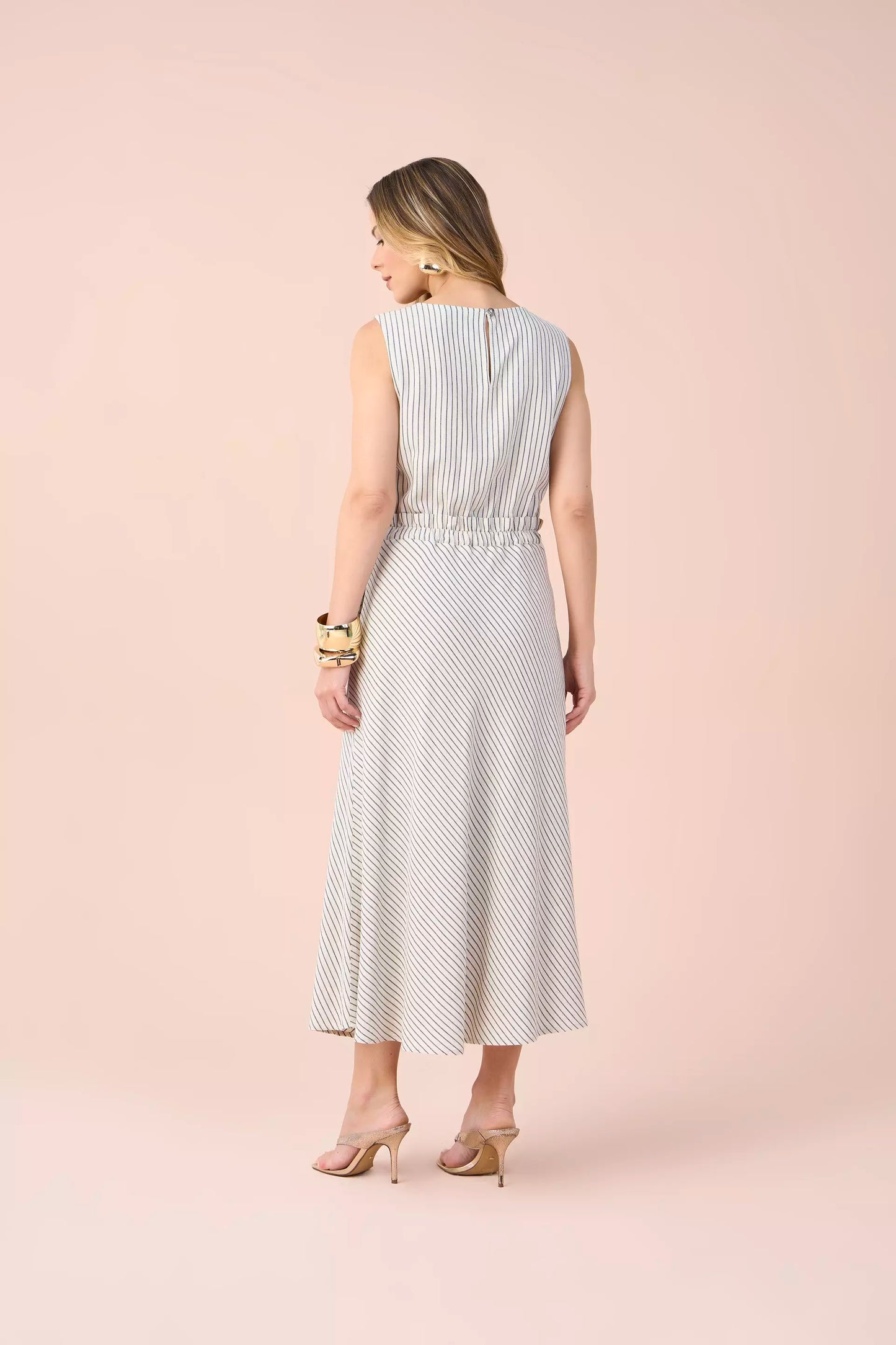 vestido viscose midi cós clochard listrado