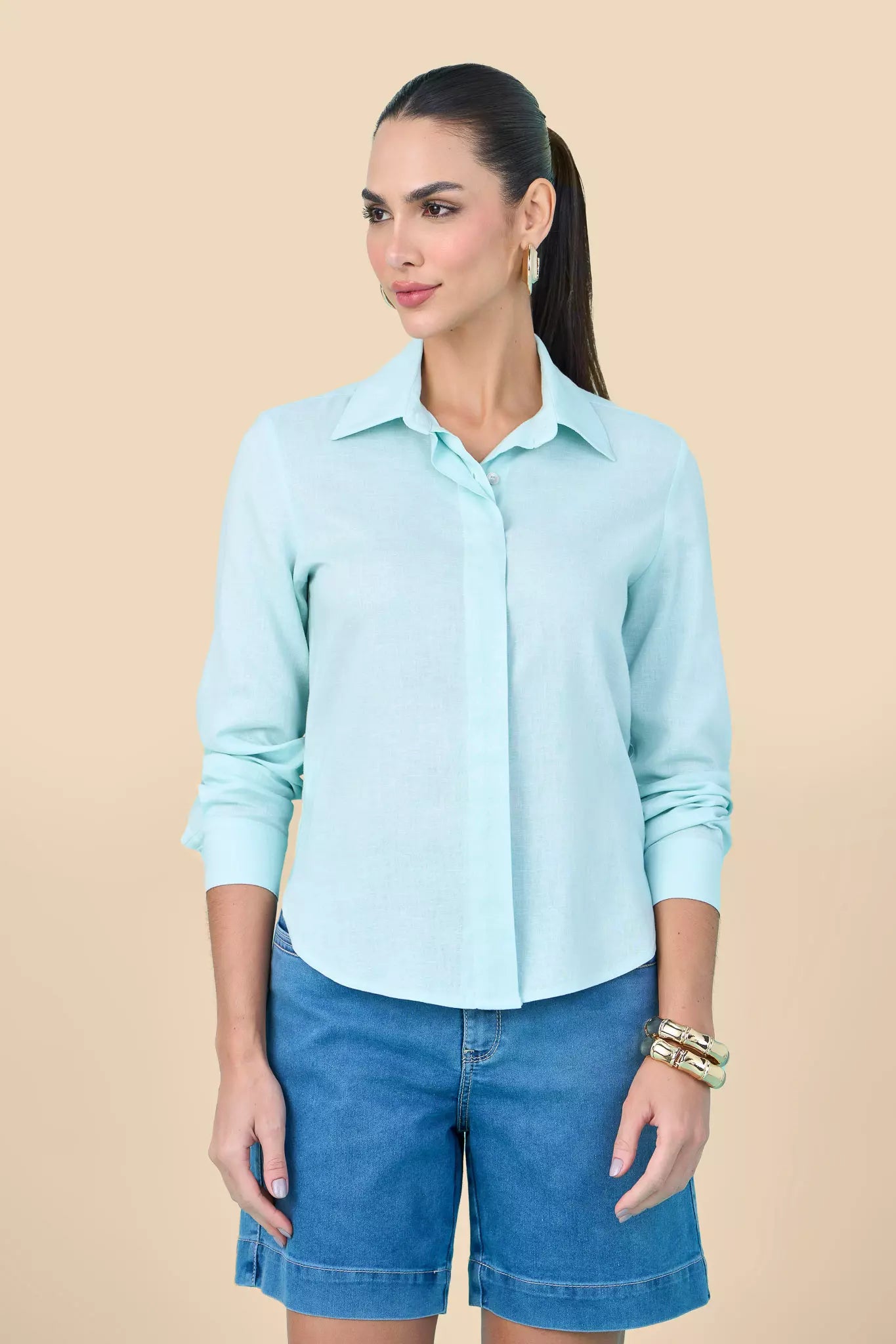 camisa viscose manga longa tradicional