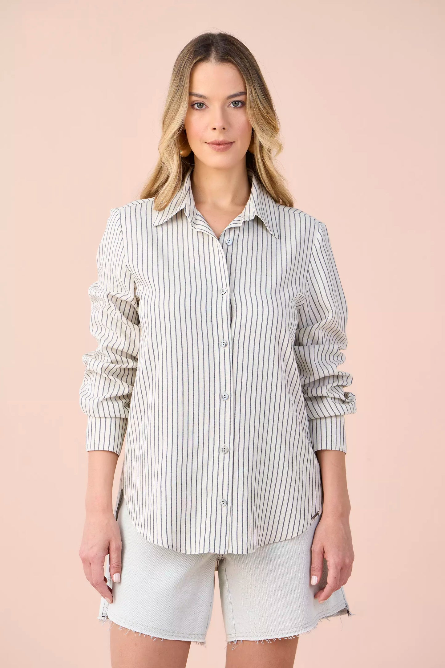 camisa viscose manga longa listrada