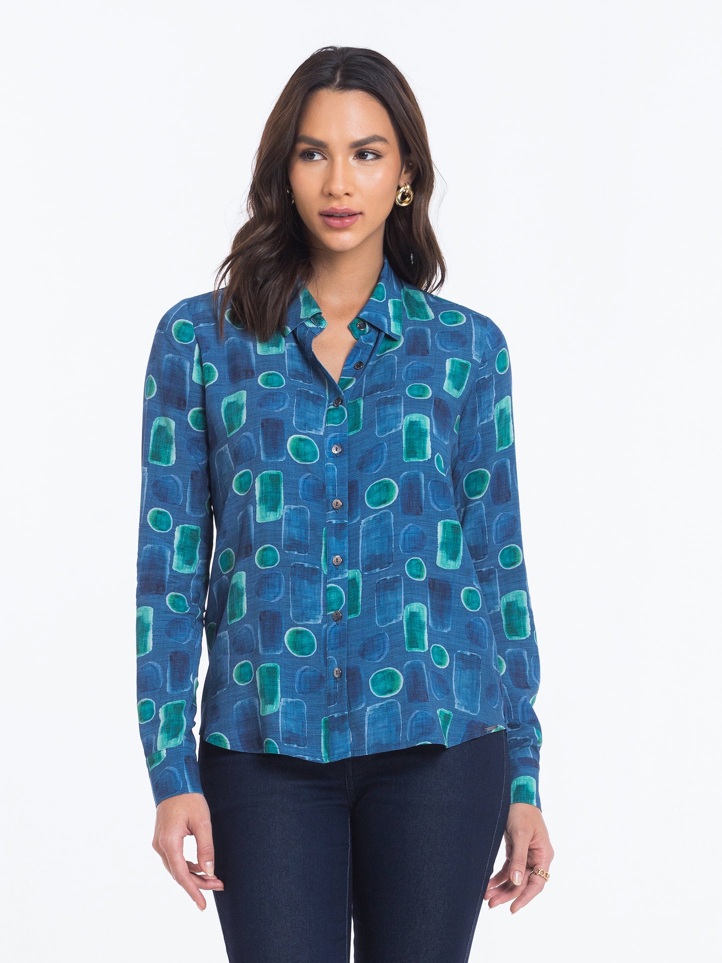 camisa viscose manga longa estampada