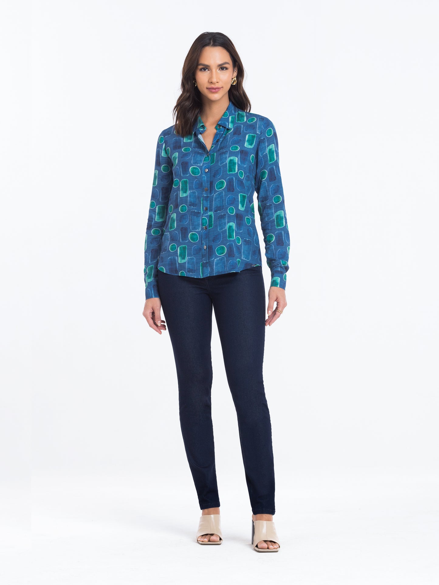 camisa viscose manga longa estampada