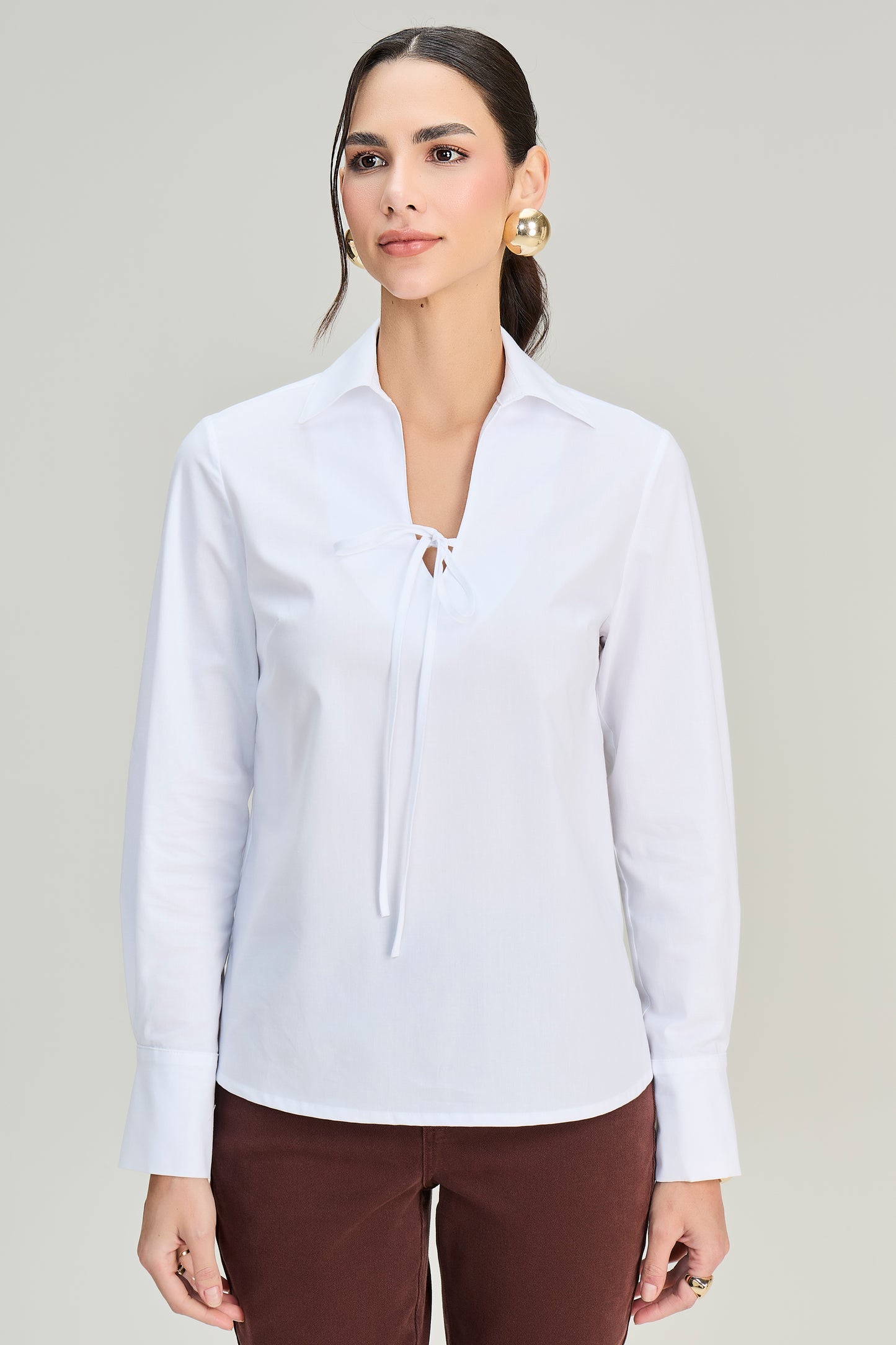 camisa tricoline manga longa com amarração