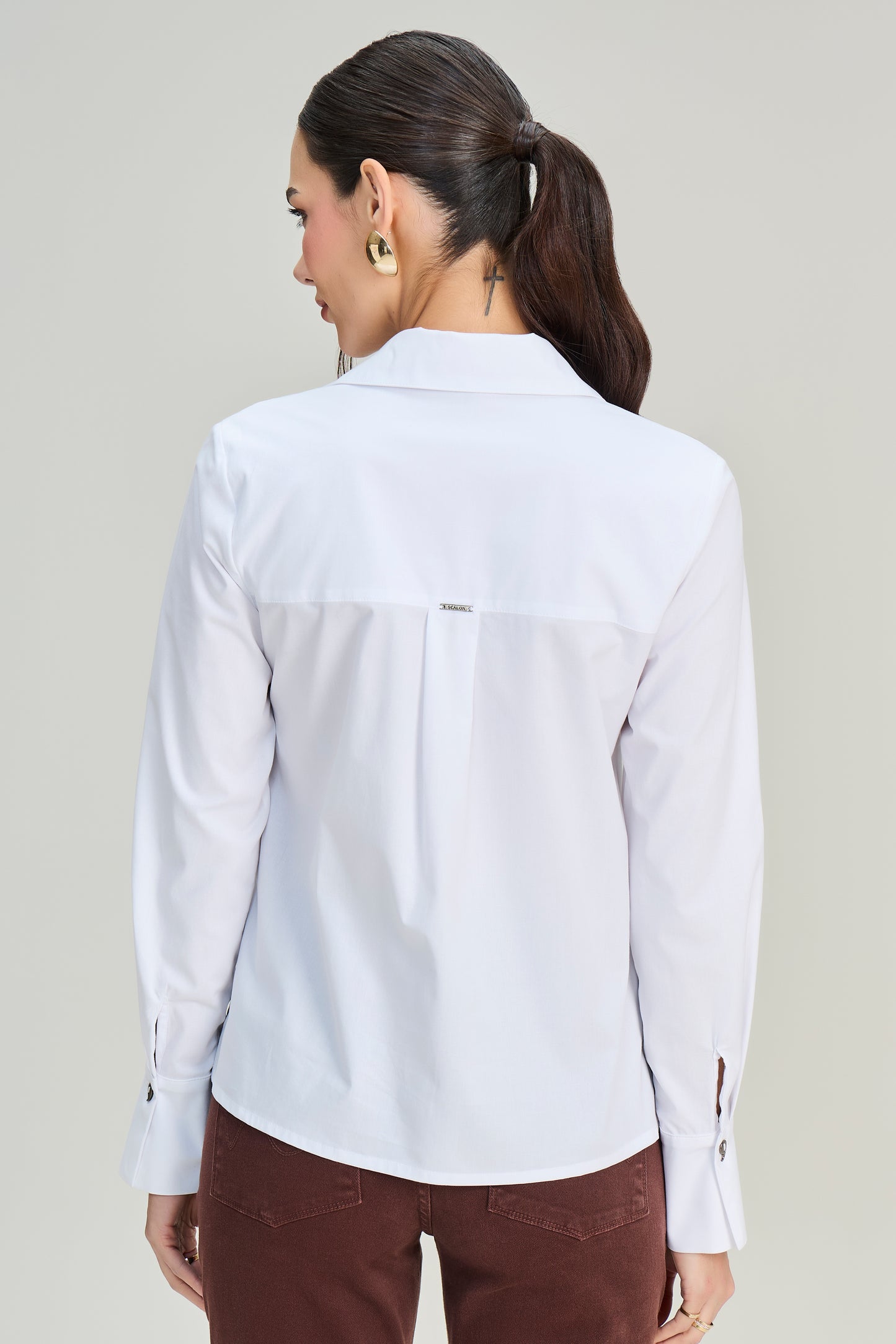 camisa tricoline manga longa com amarração