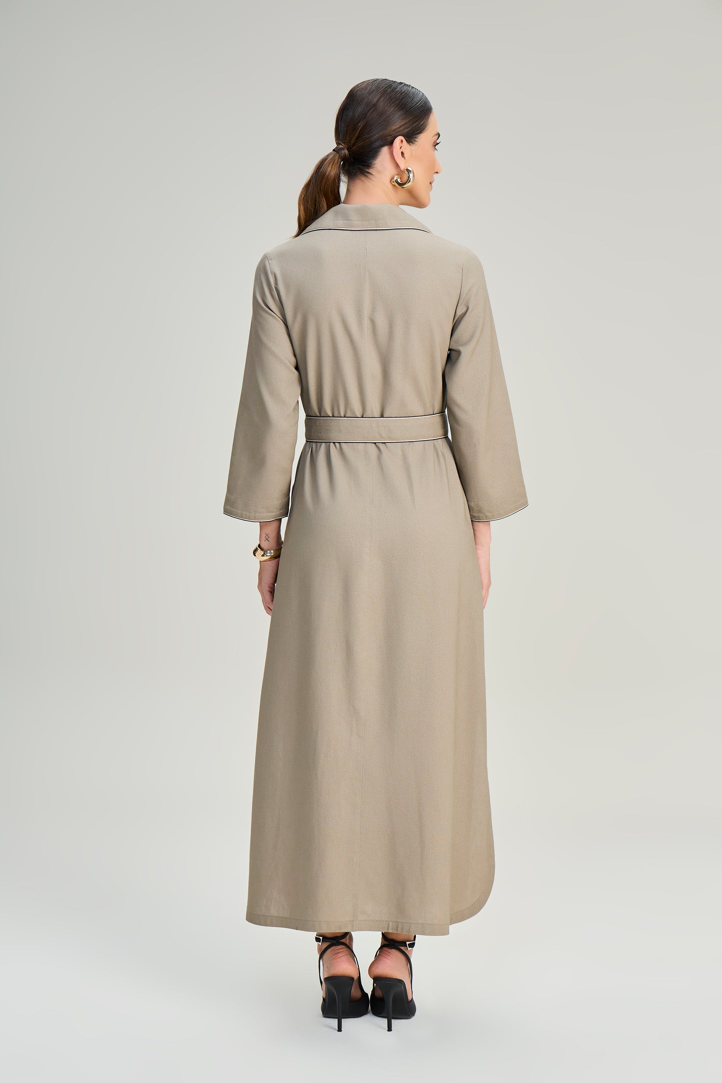 vestido chemise viscose longuete mangas 7/8 com faixa