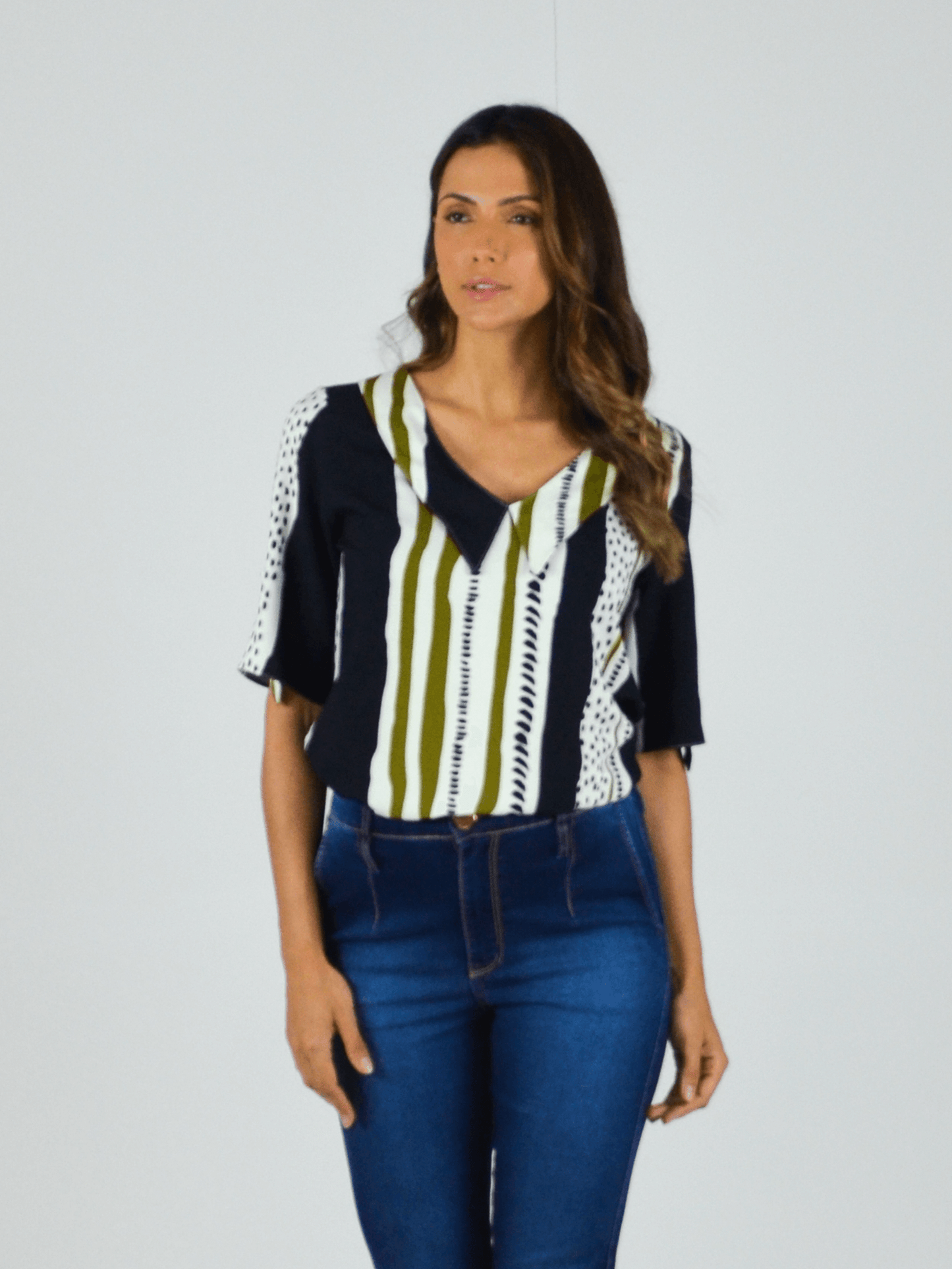blusa viscose manga curta estampada