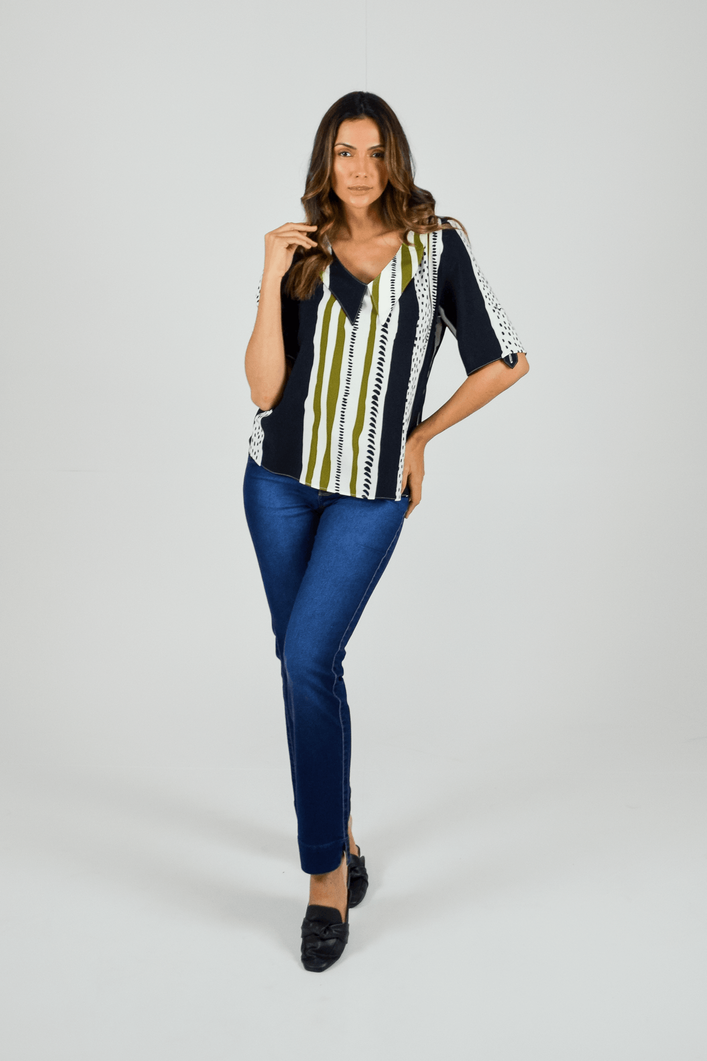 blusa viscose manga curta estampada