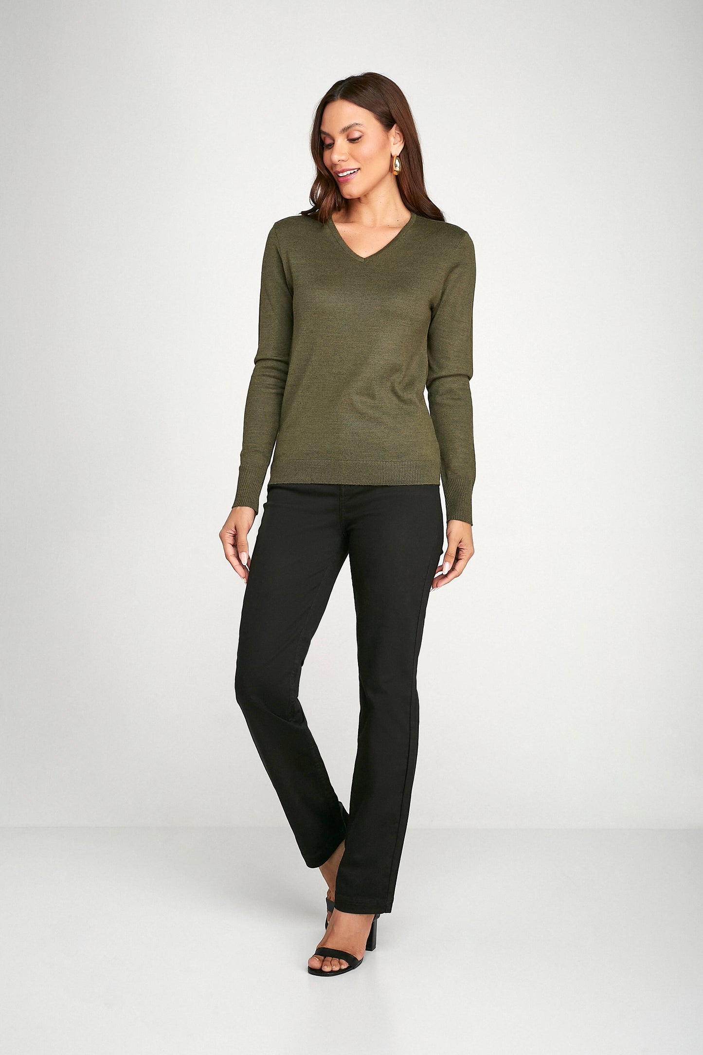 blusa tricot manga longa decote v